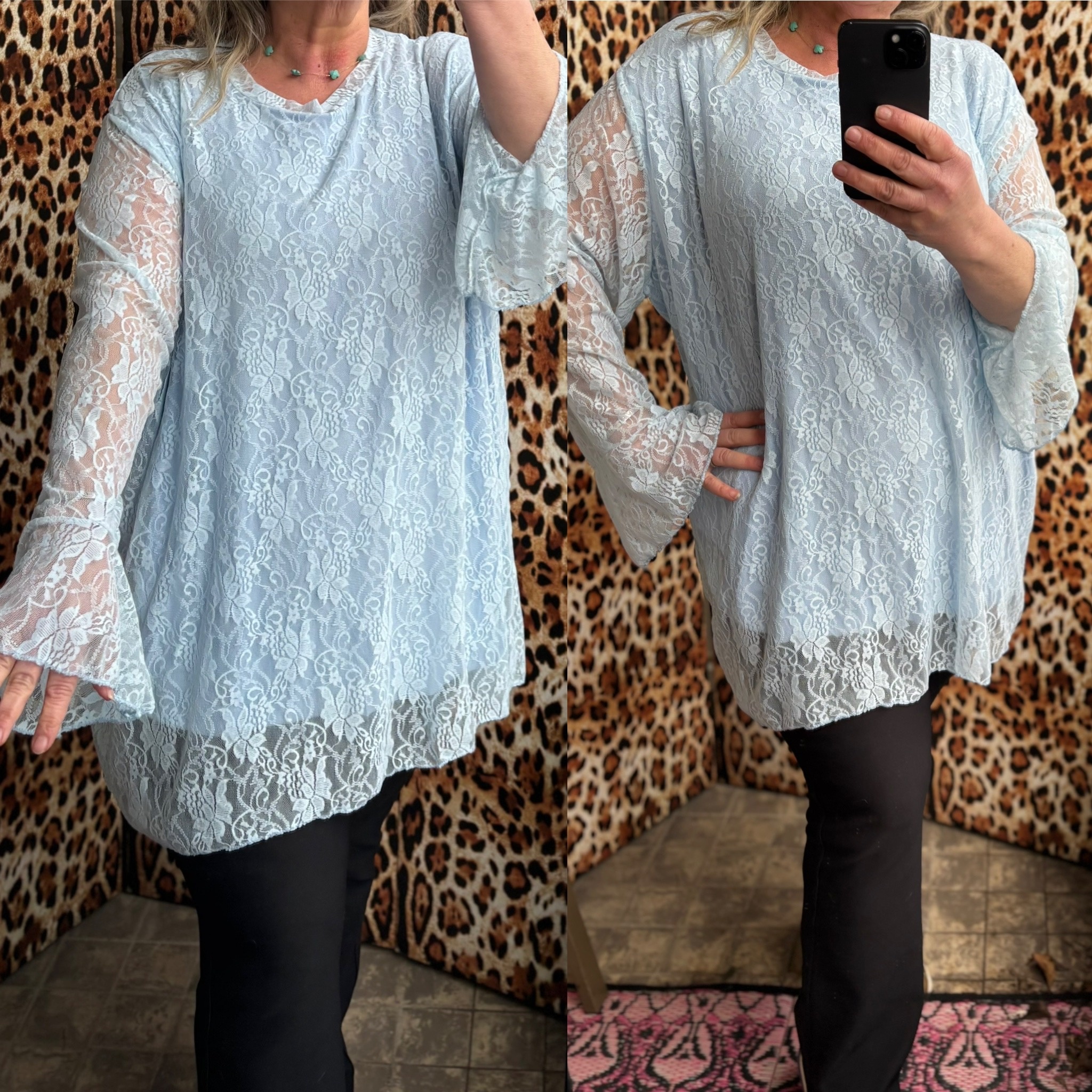 KANT LACE TUNIEK TROMPET MOUW MATEN 50 TOT 54 RUIM