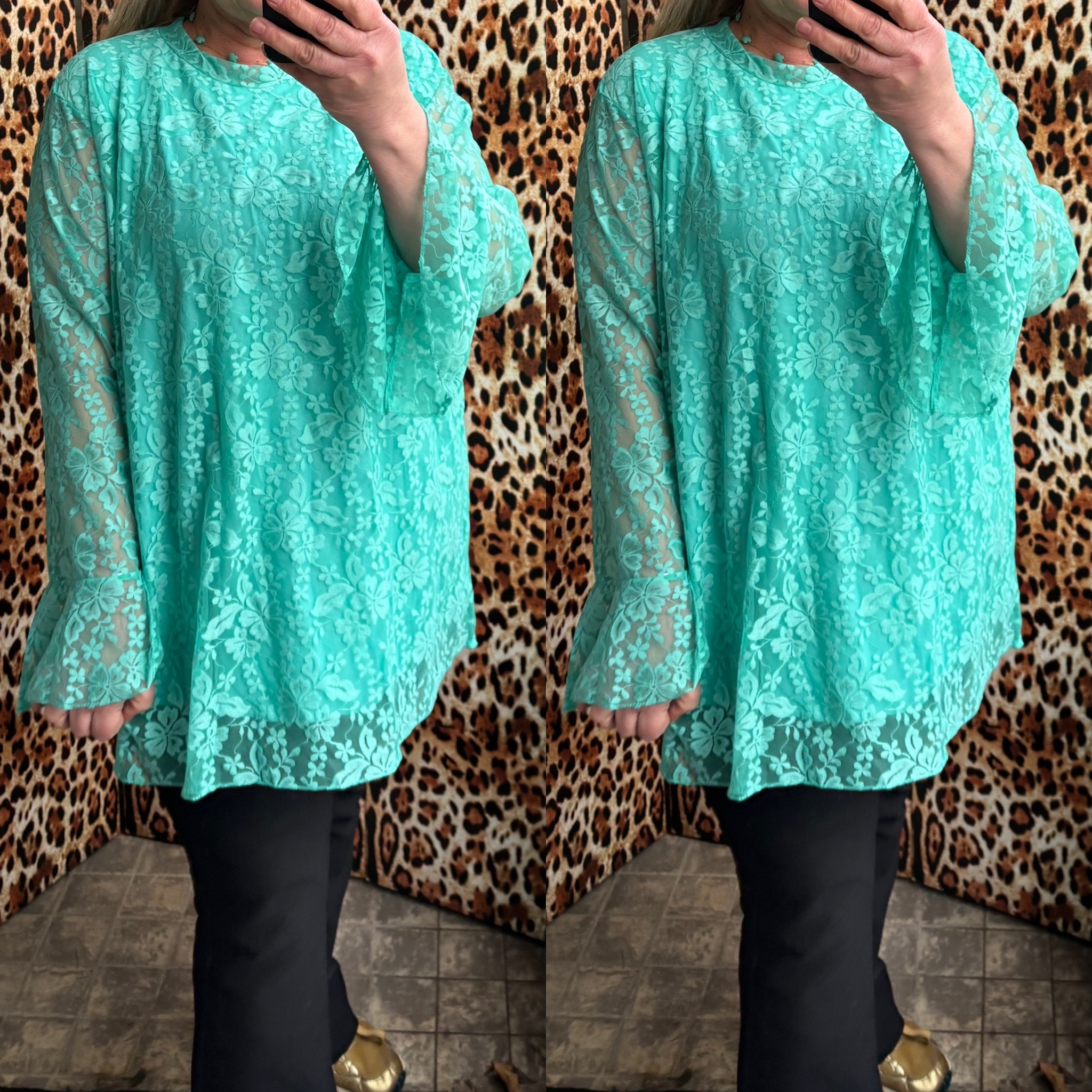 KANT LACE TUNIEK TROMPET MOUW MATEN 50 TOT 54 RUIM