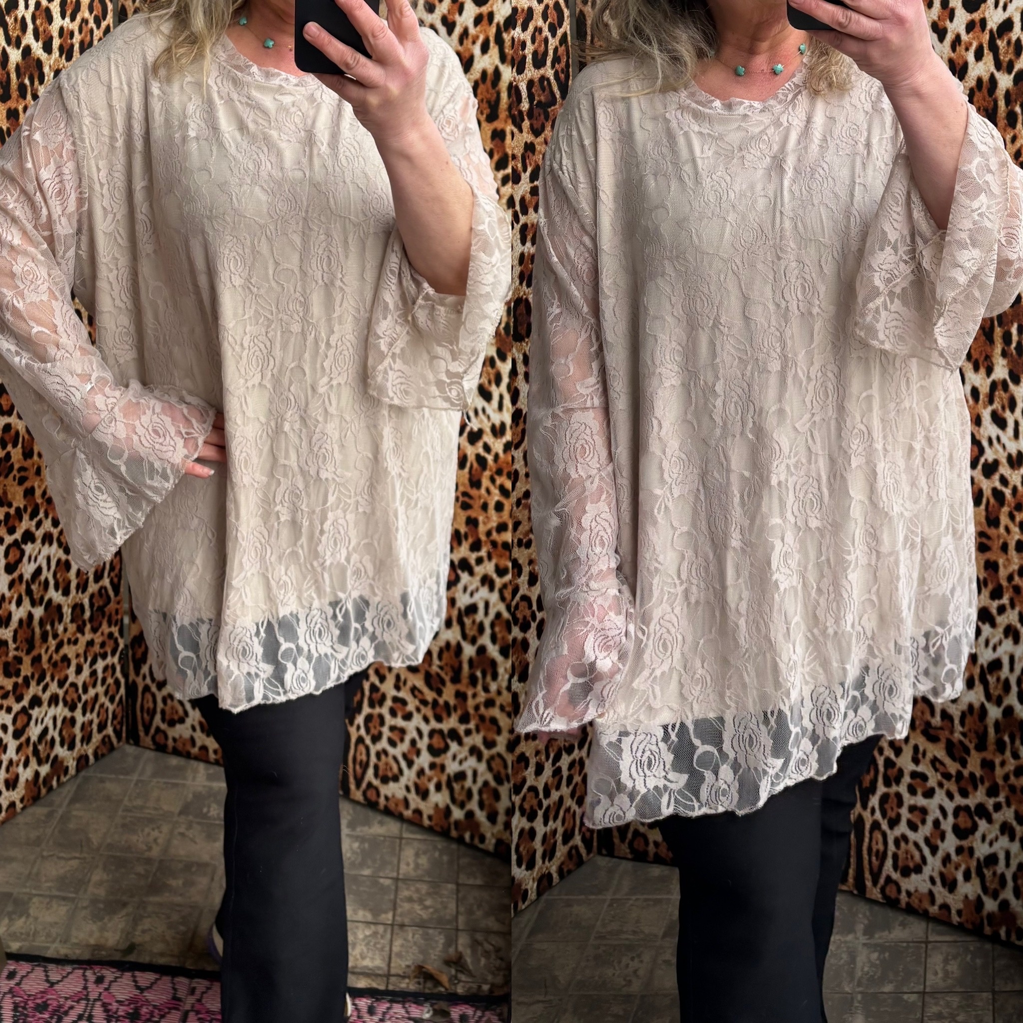 KANT LACE TUNIEK TROMPET MOUW MATEN 50 TOT 54 RUIM