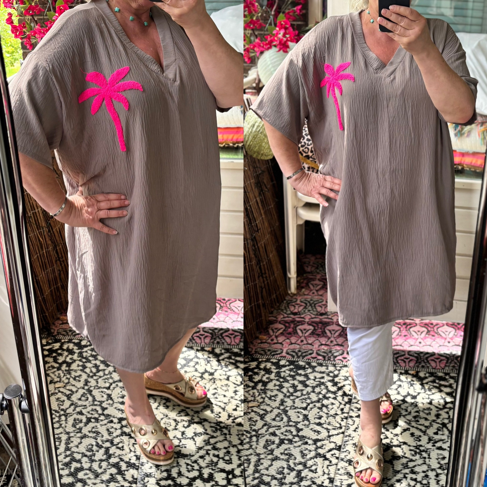TUNIEK JURK PALM MATEN 44/46 TOT 52/54
