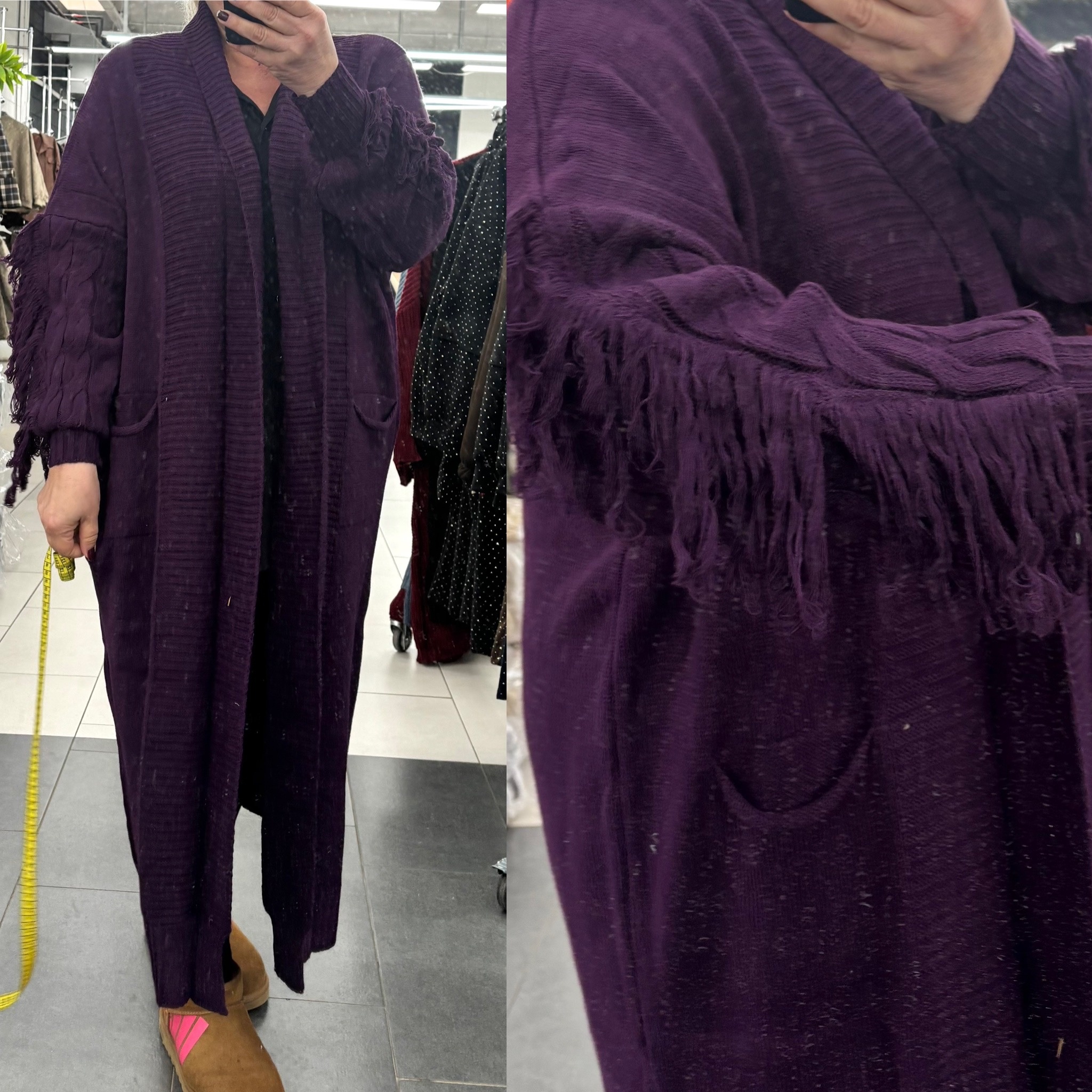 LANG VEST 127 CM FRANJE MOUW MATEN 46/48 TOT 54/56