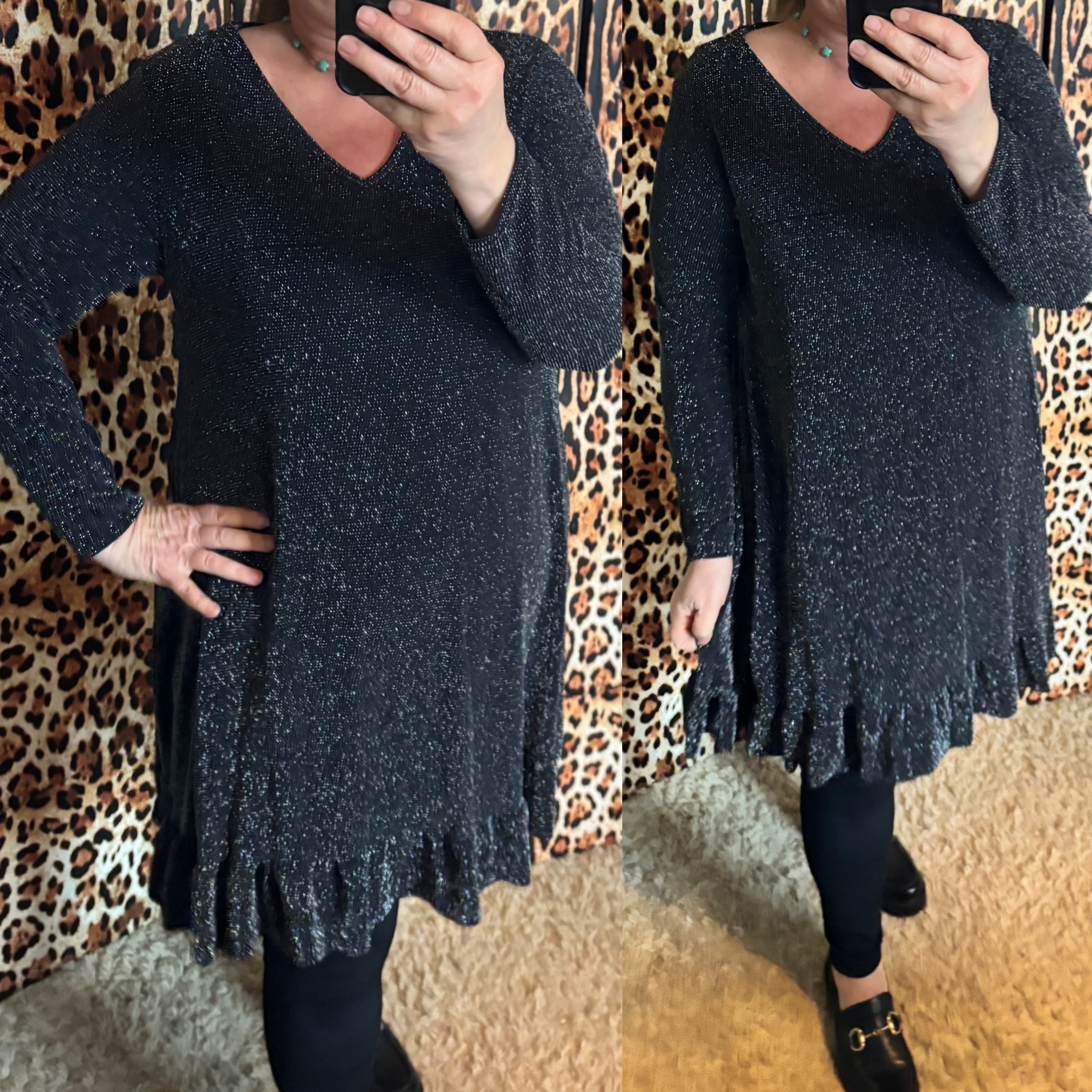 TUNIEK JURK V HALS LUREX ROES ONDER MATEN 44/46 TOT 50/52