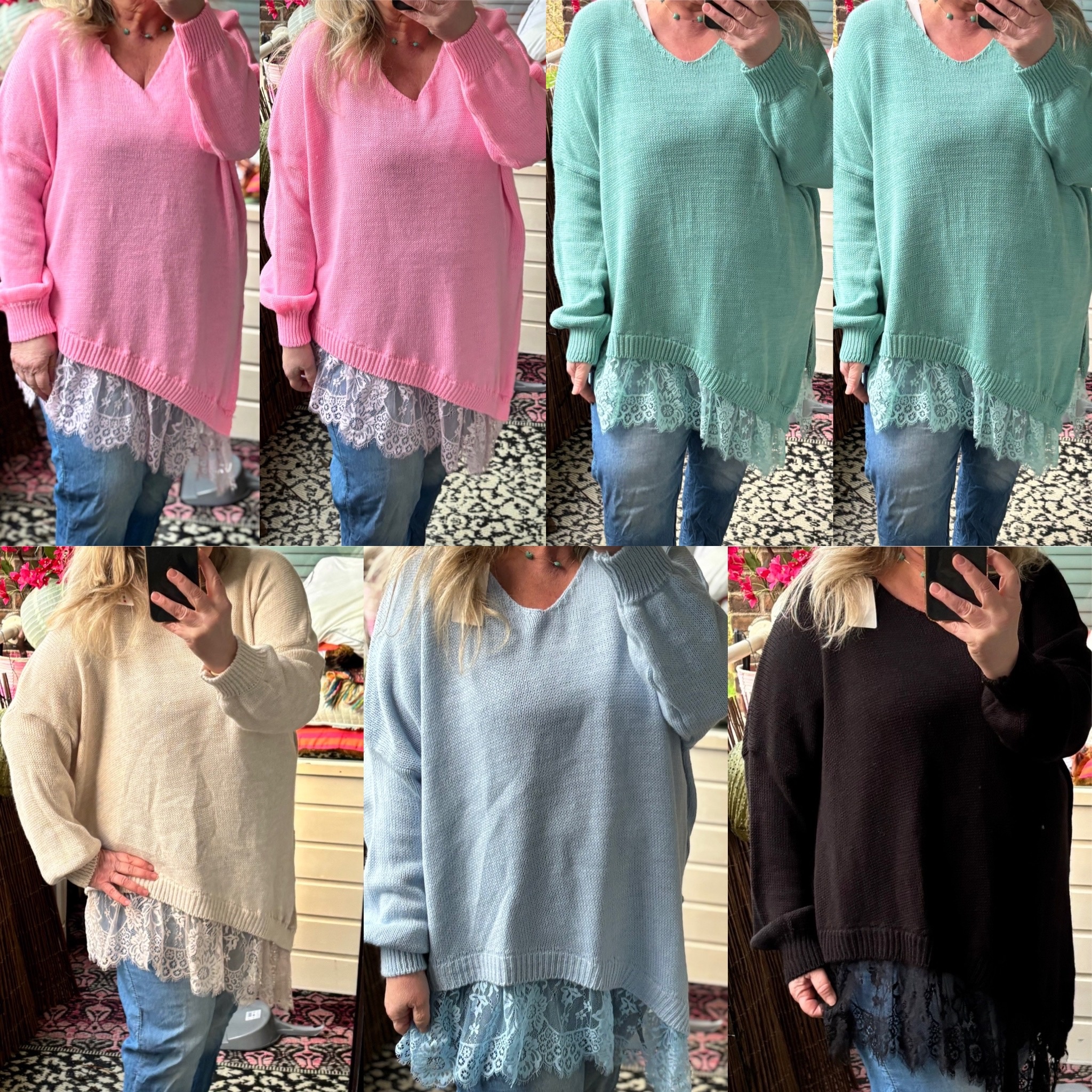 V hals Acryl met kant maten 44 tot 52