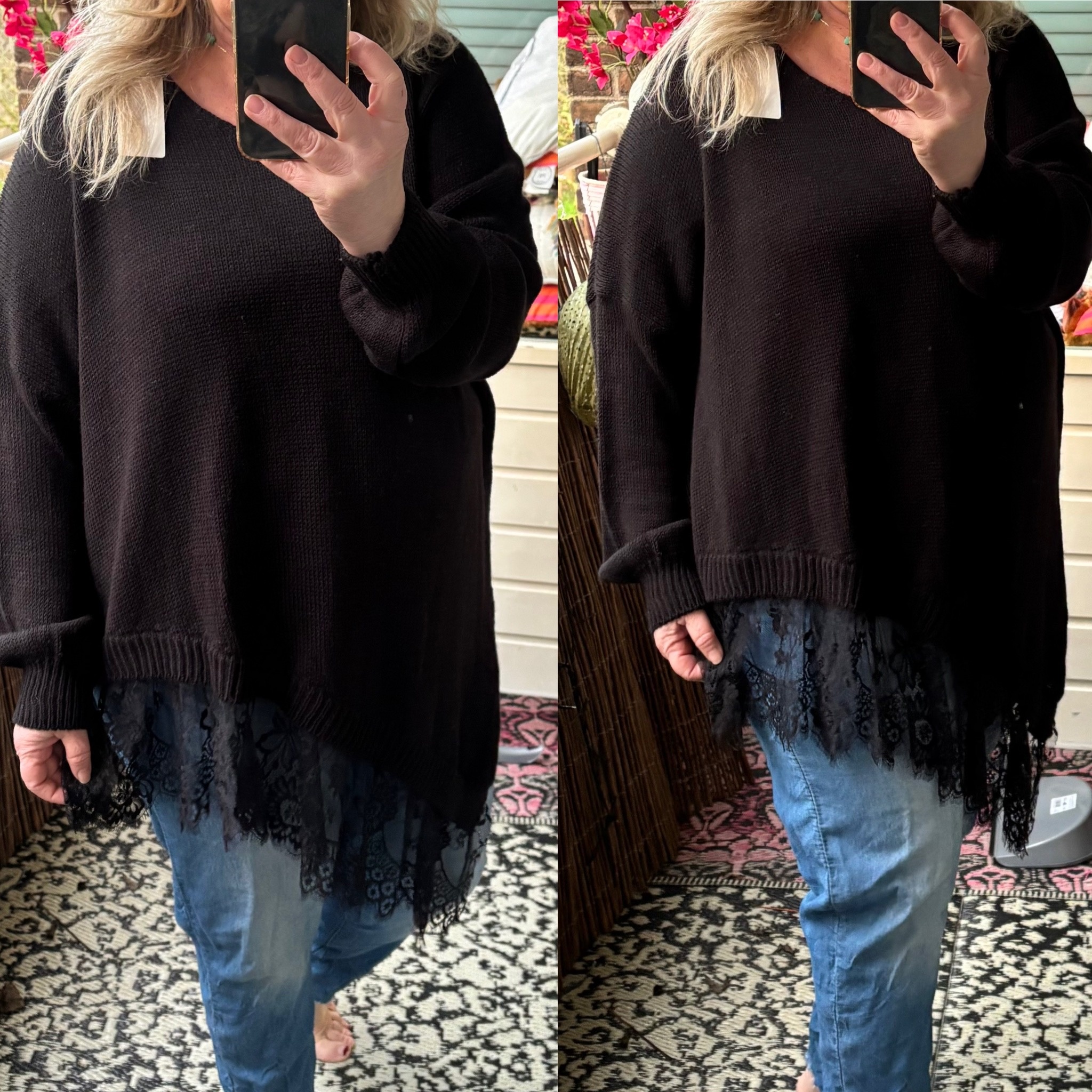 V hals Acryl met kant maten 44 tot 52