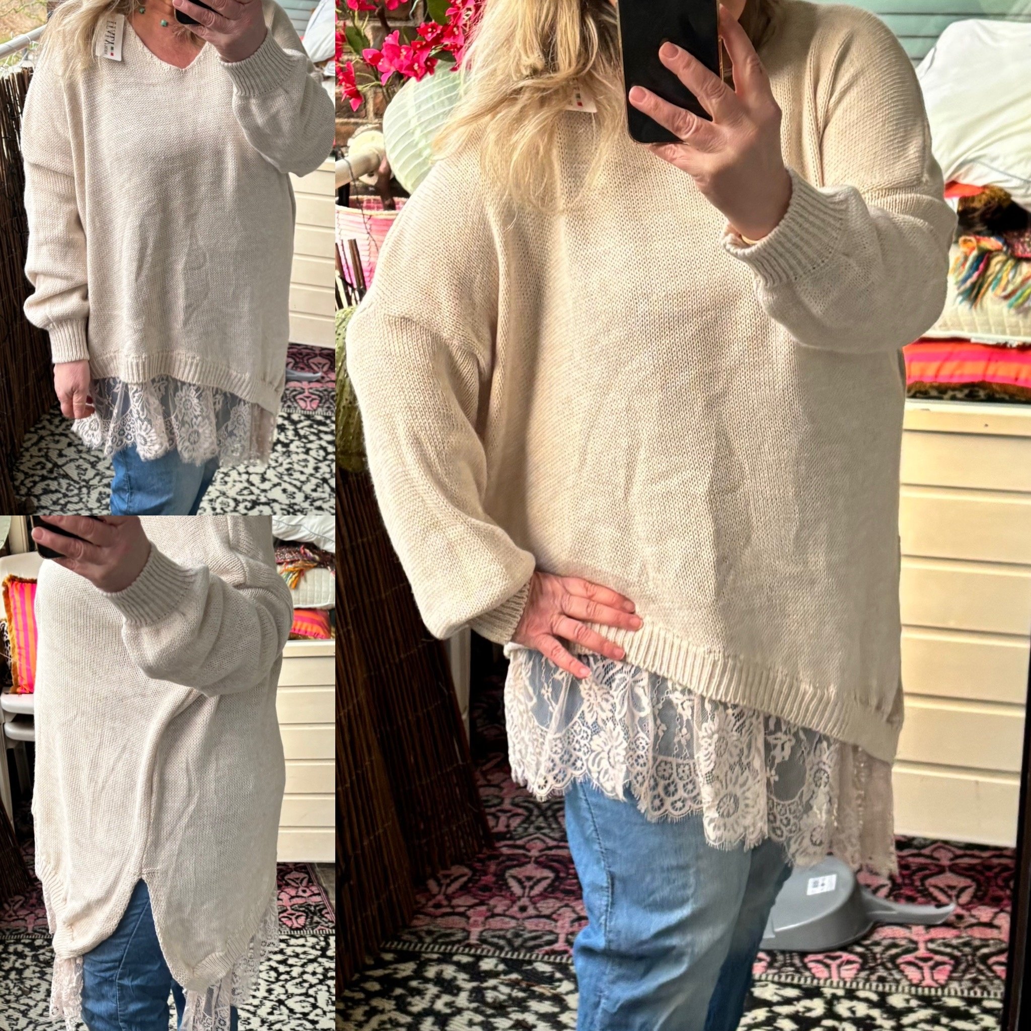 V hals Acryl met kant maten 44 tot 52