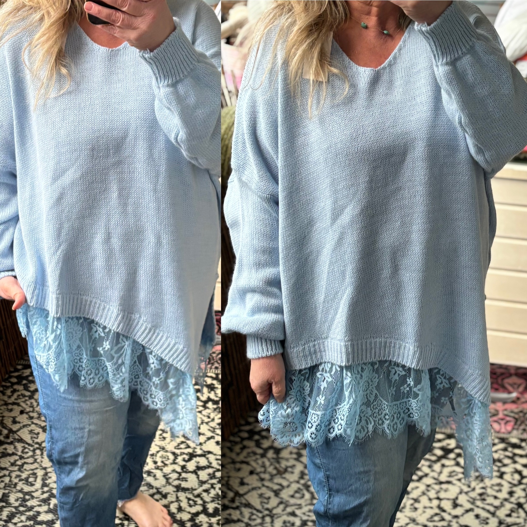 V hals Acryl met kant maten 44 tot 52