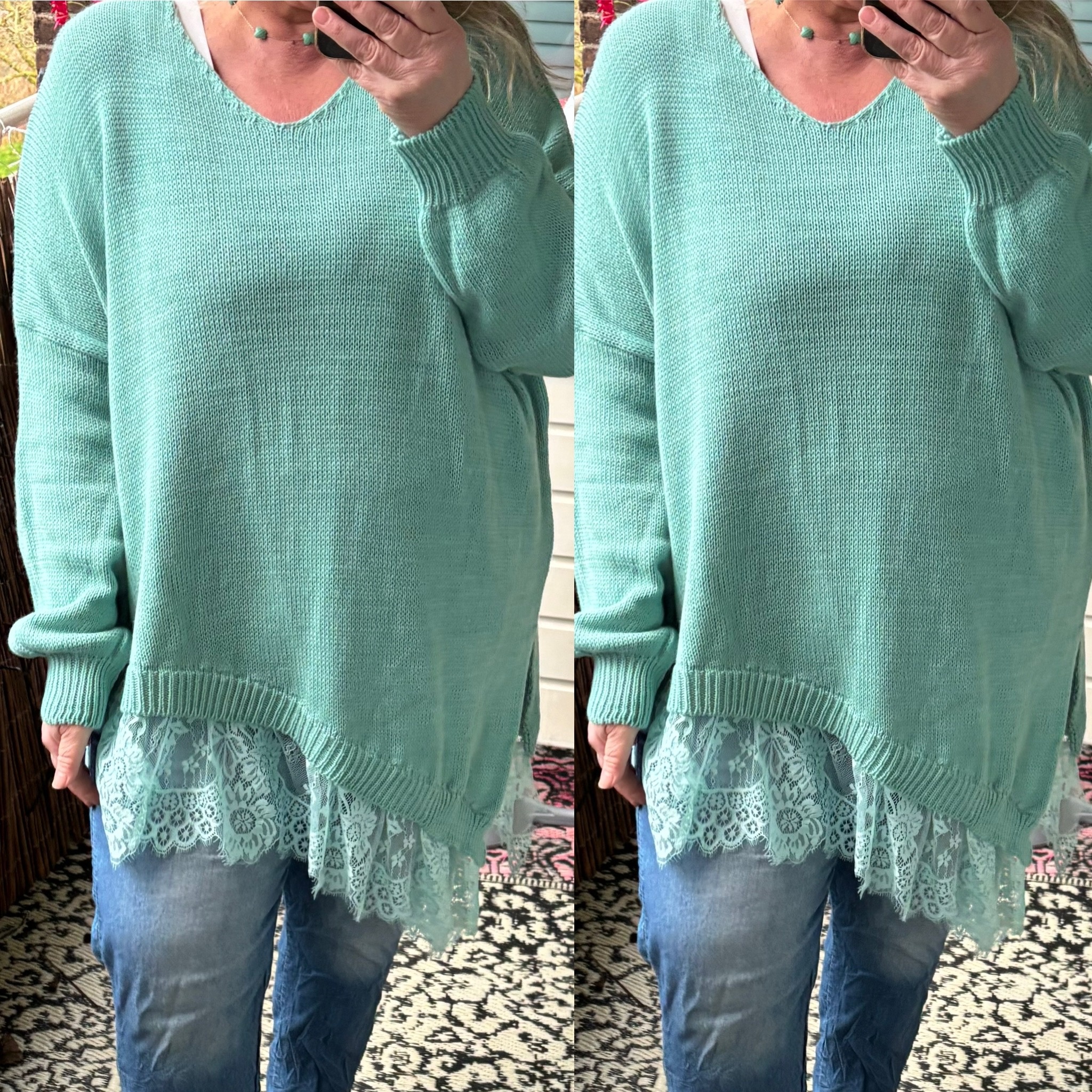 V hals Acryl met kant maten 44 tot 52