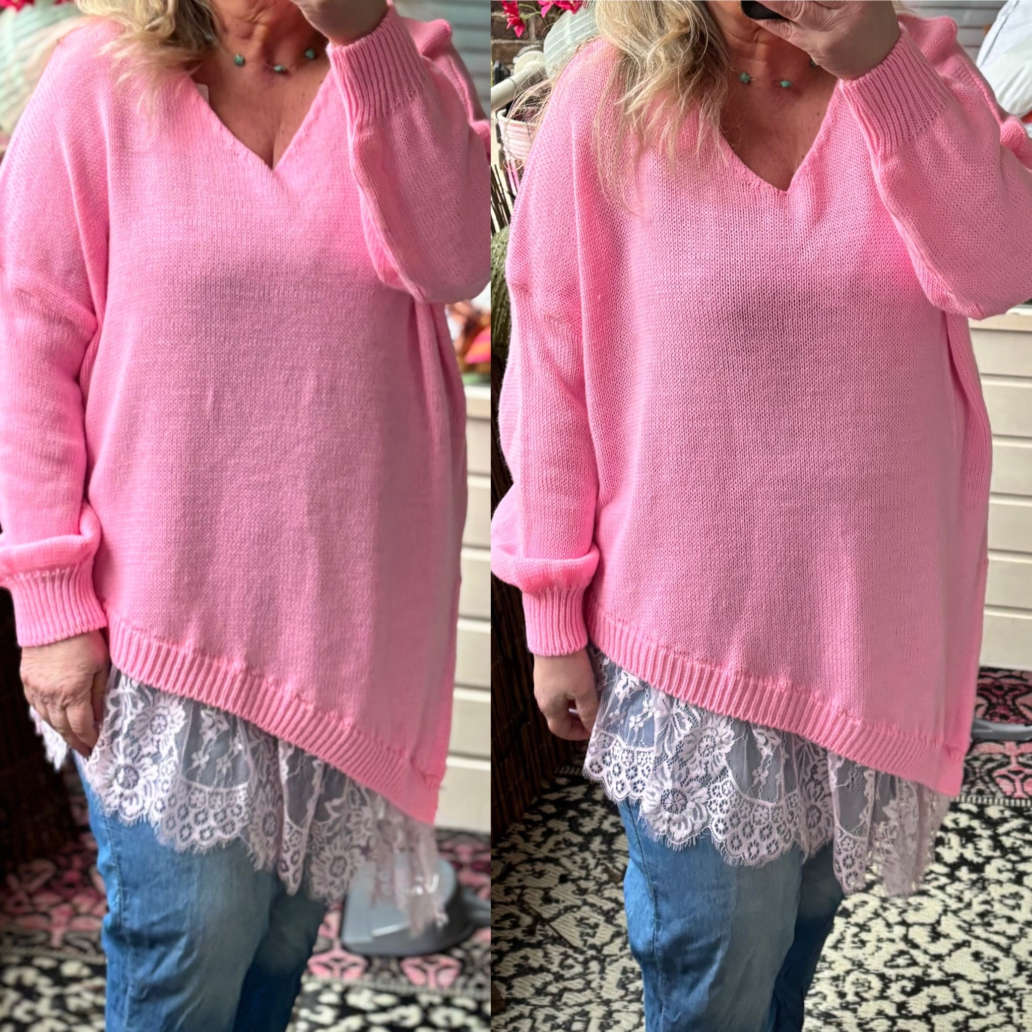 V hals Acryl met kant maten 44 tot 52