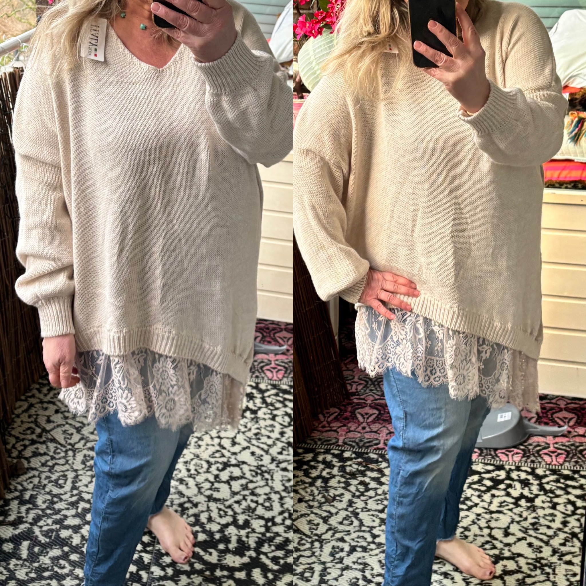 V hals Acryl met kant maten 44 tot 52