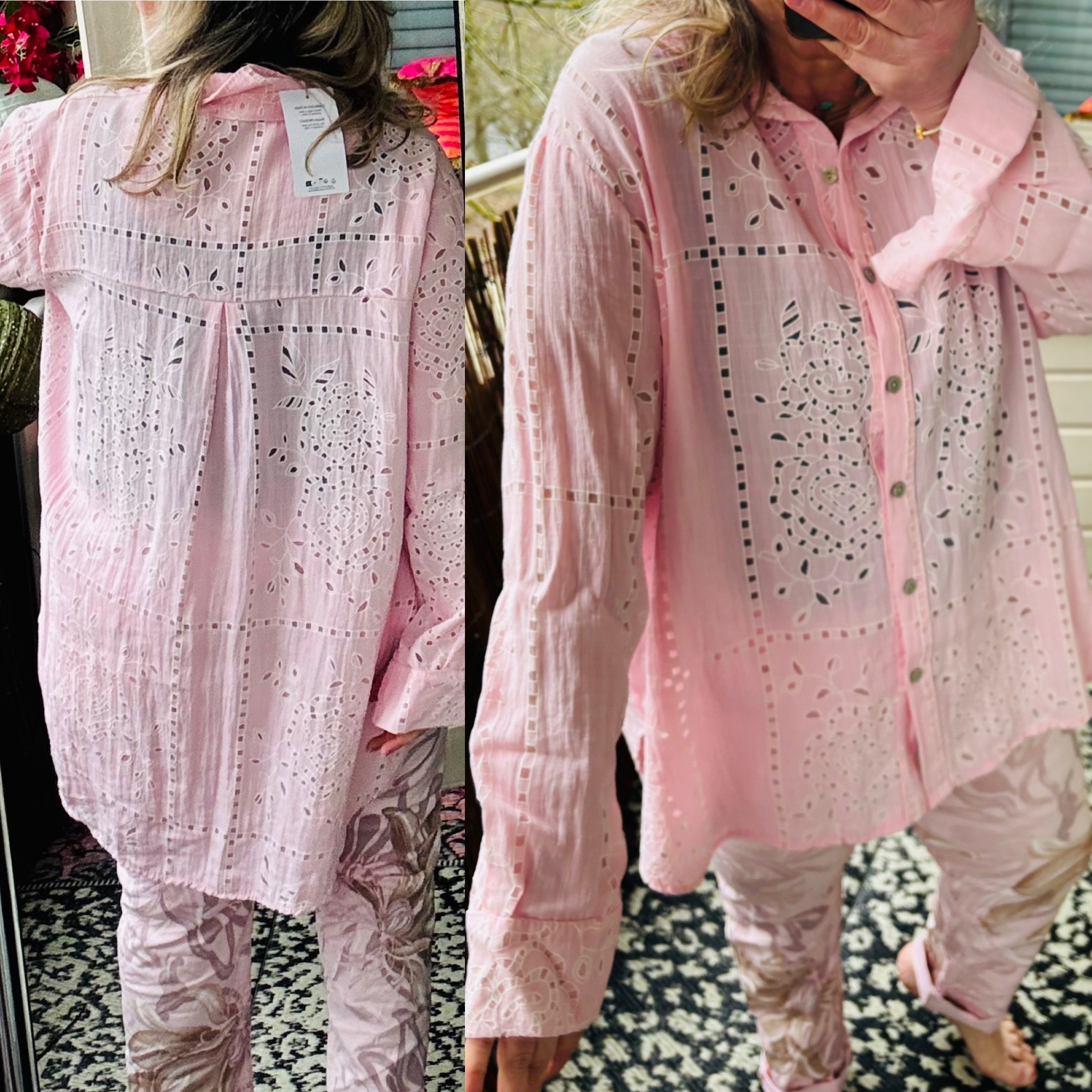 BLOUSE OPENGEWERKT MATEN 44 TOT 52