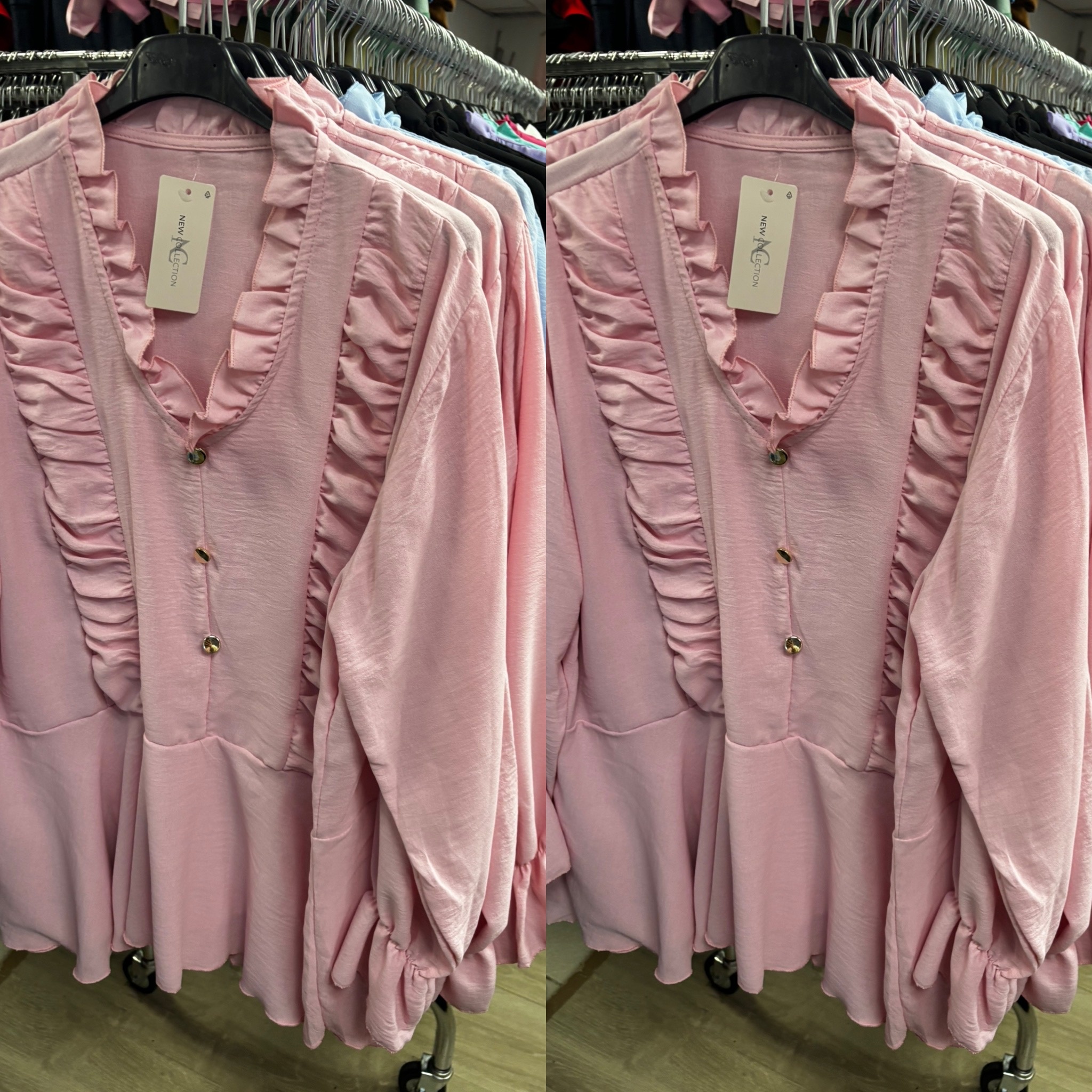 BLOUSE RUFFLE SCHOOTJE MATEN 44 TOT 50 KLEINE 52