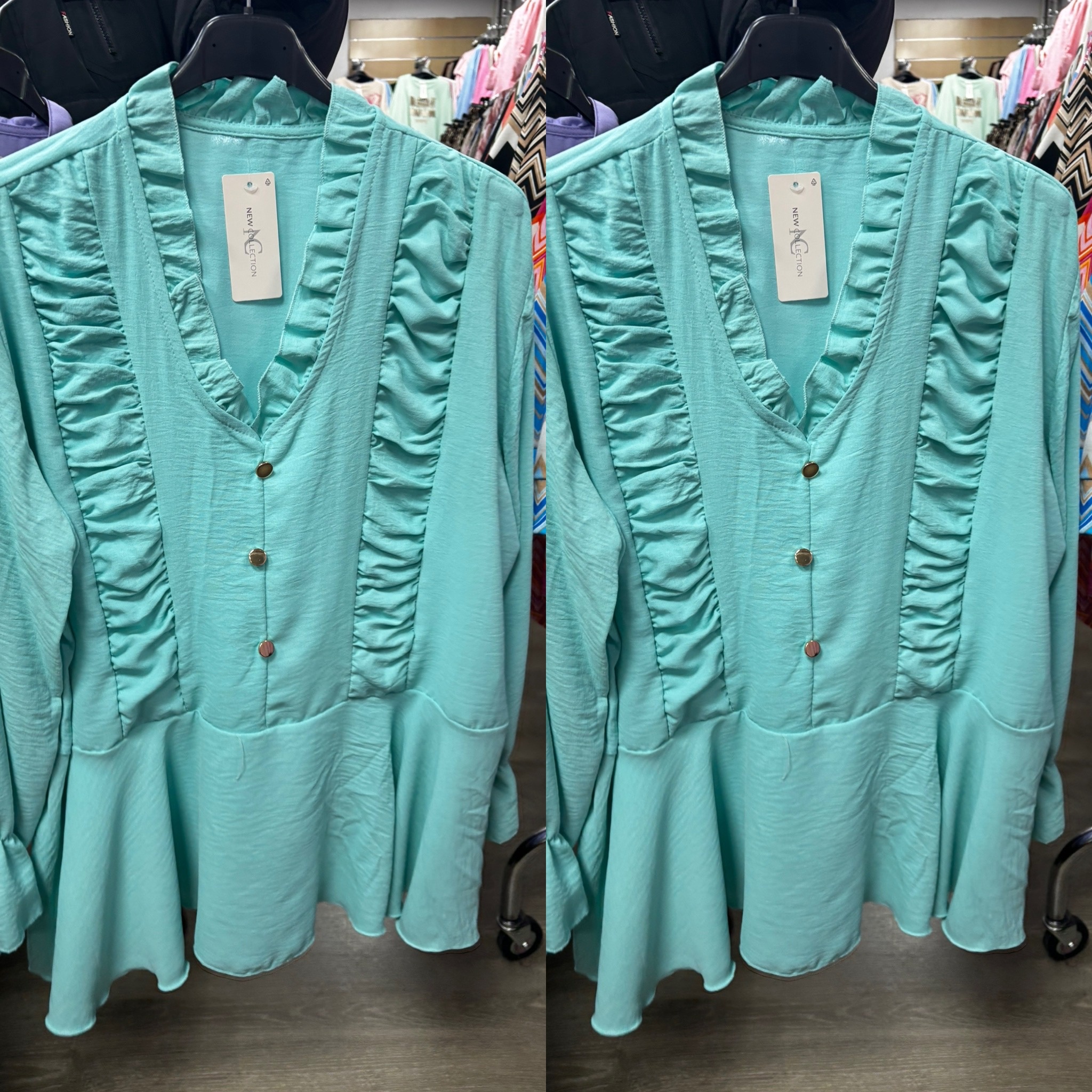 BLOUSE RUFFLE SCHOOTJE MATEN 44 TOT 50 KLEINE 52