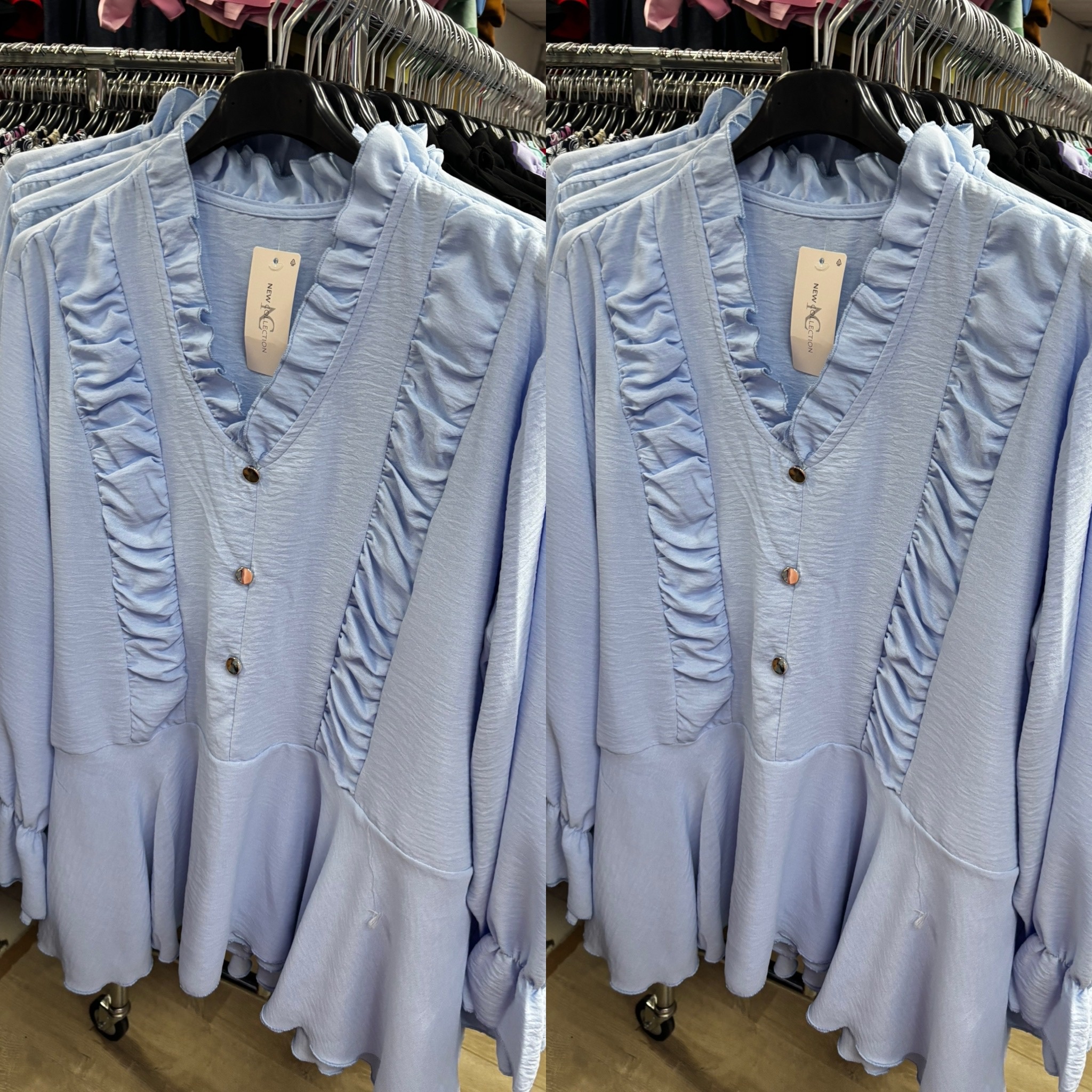 BLOUSE RUFFLE SCHOOTJE MATEN 44 TOT 50 KLEINE 52