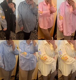 KATOEN BLOUSJE RUIT/ BORDUUR MATEN 44 TOT 52