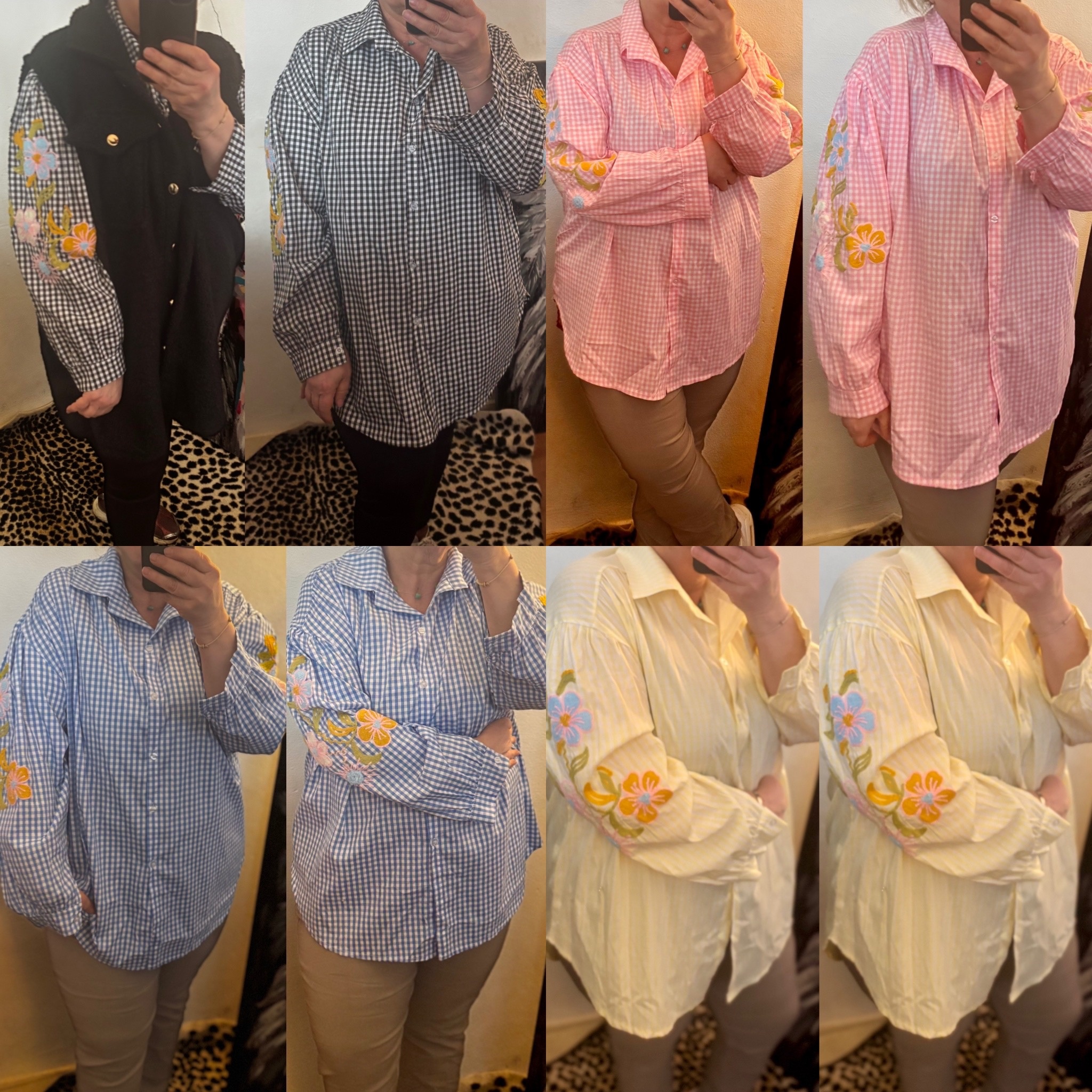 KATOEN BLOUSJE RUIT/ BORDUUR MATEN 44 TOT 52