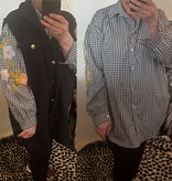 KATOEN BLOUSJE RUIT/ BORDUUR MATEN 44 TOT 52