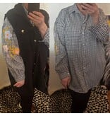 KATOEN BLOUSJE RUIT/ BORDUUR MATEN 44 TOT 52