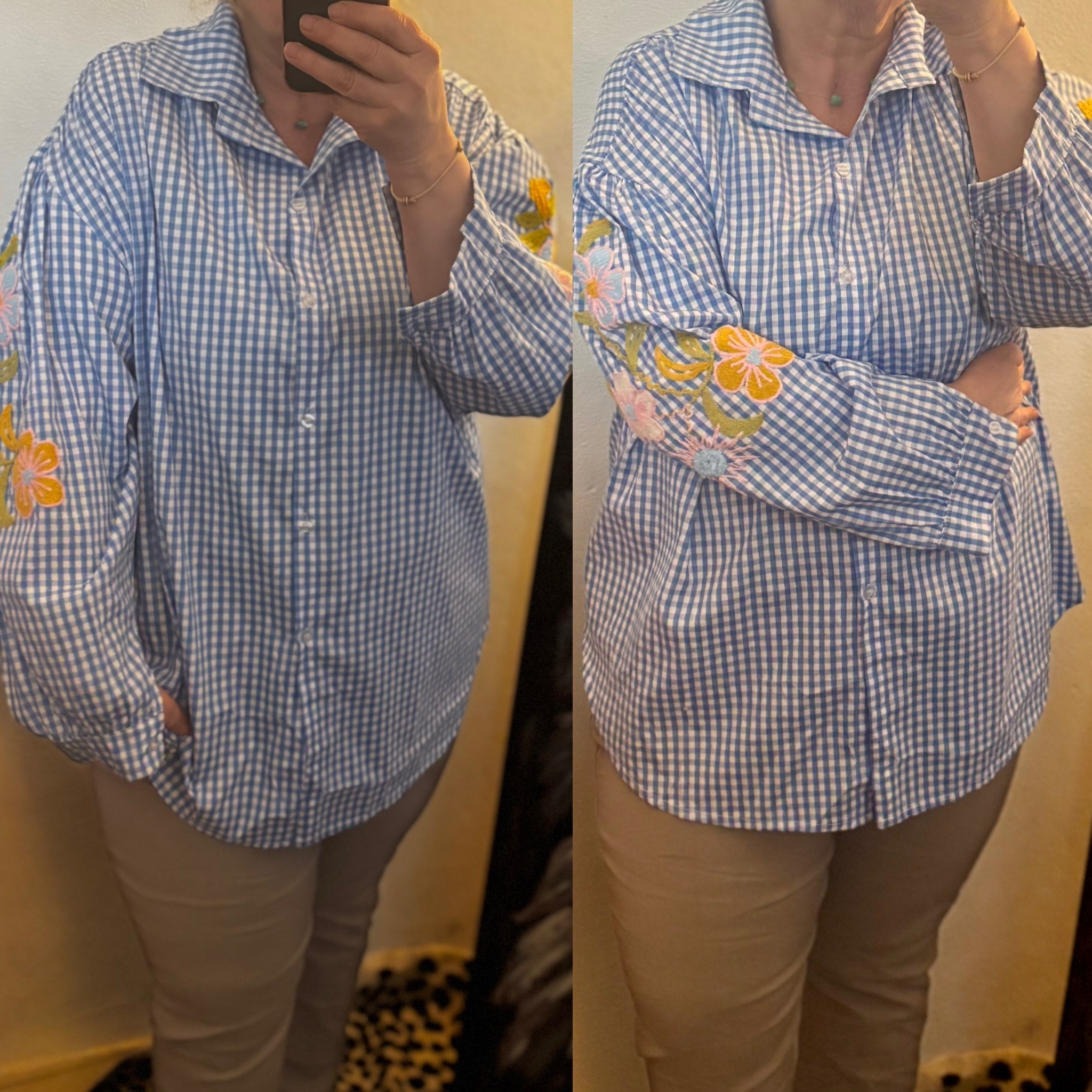 KATOEN BLOUSJE RUIT/ BORDUUR MATEN 44 TOT 52