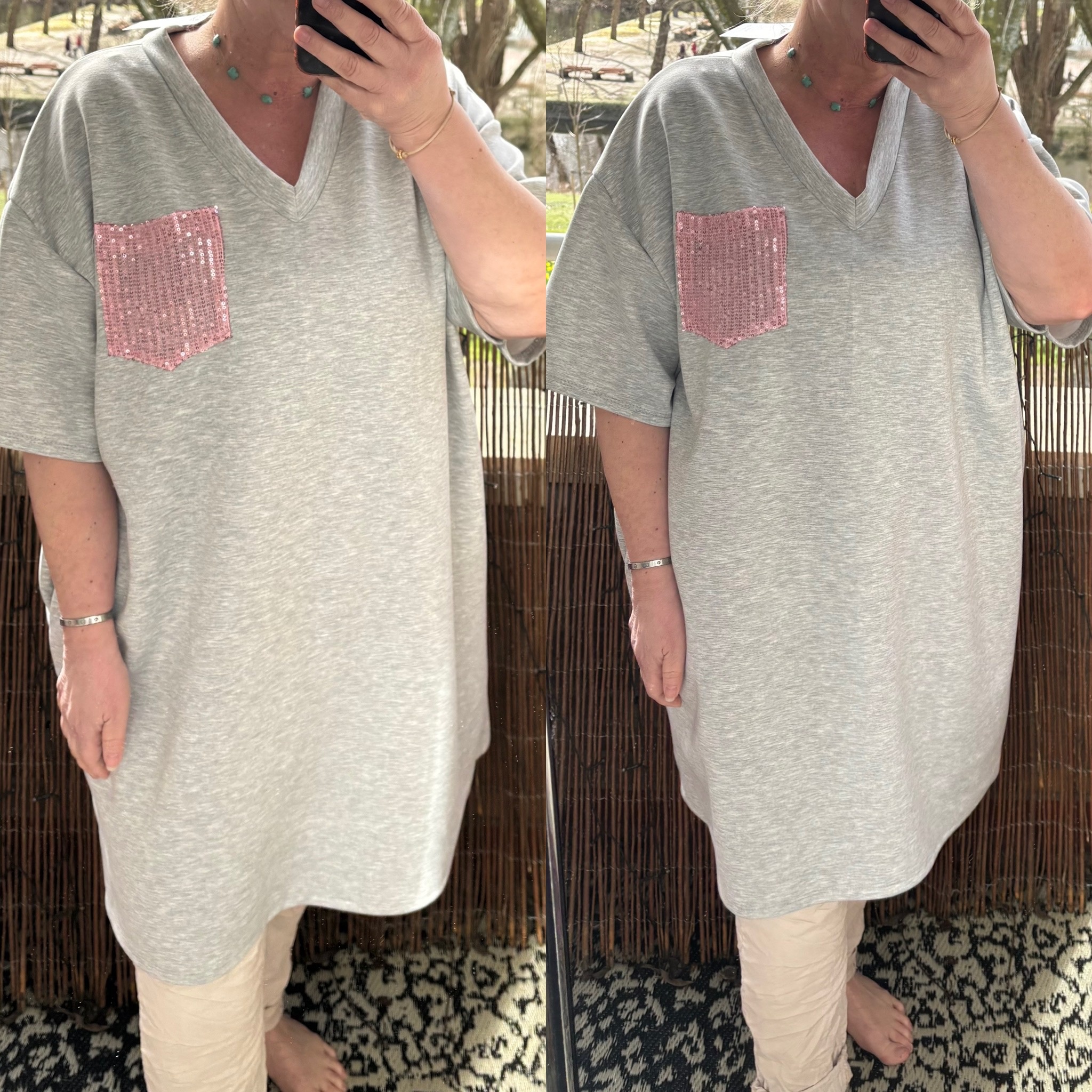 SWEATERDRESS V HALS BLING MATEN 46 TOT 54