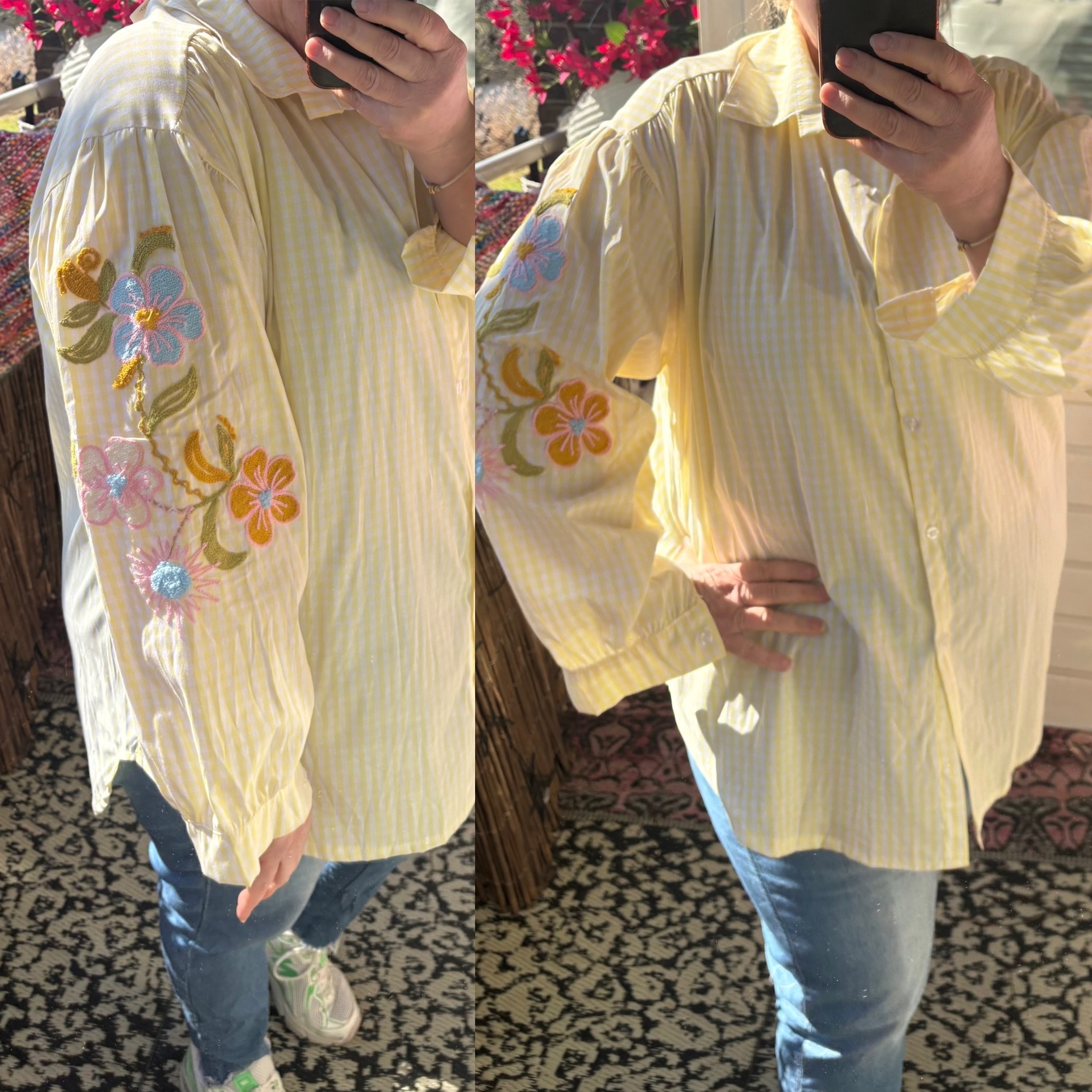 KATOEN BLOUSJE RUIT/ BORDUUR MATEN 44 TOT 52