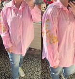 KATOEN BLOUSJE RUIT/ BORDUUR MATEN 44 TOT 52