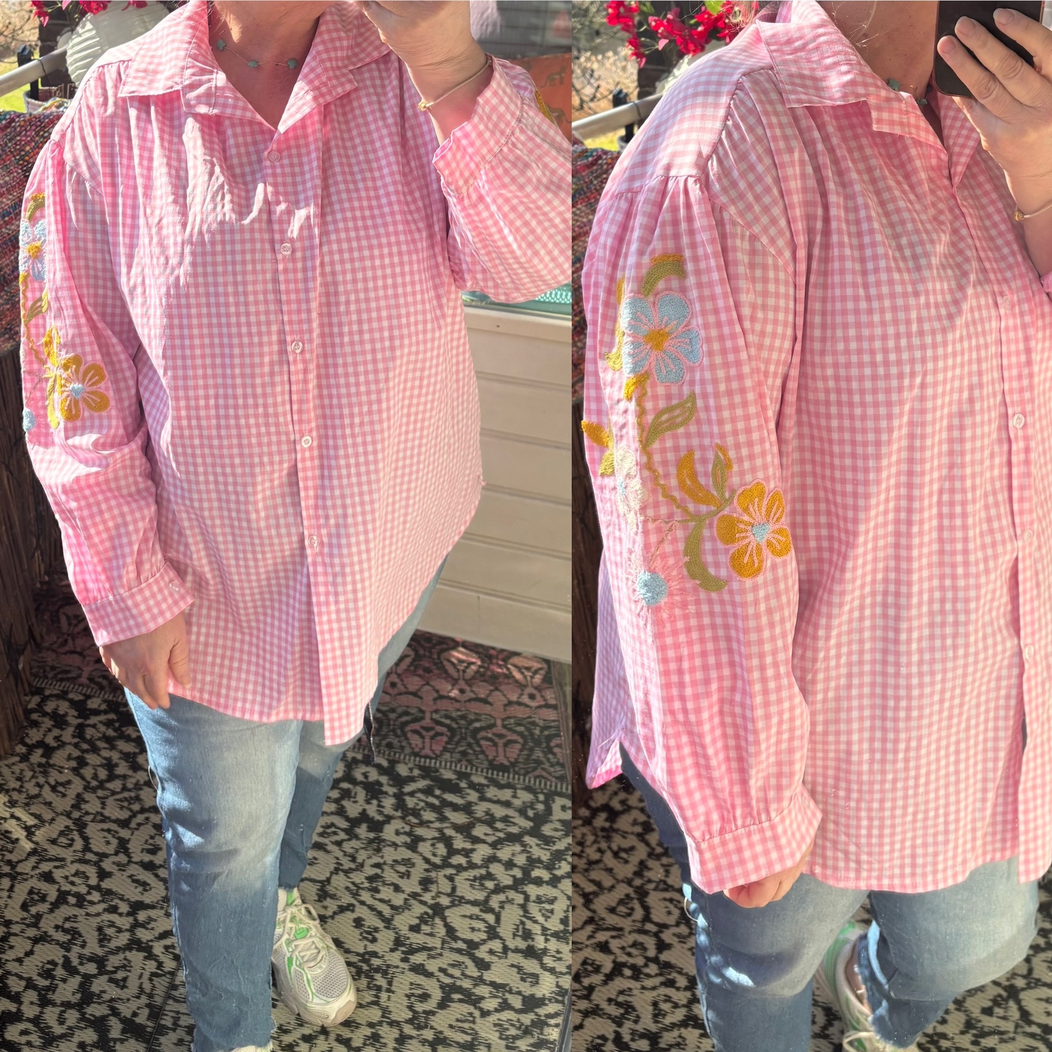 KATOEN BLOUSJE RUIT/ BORDUUR MATEN 44 TOT 52