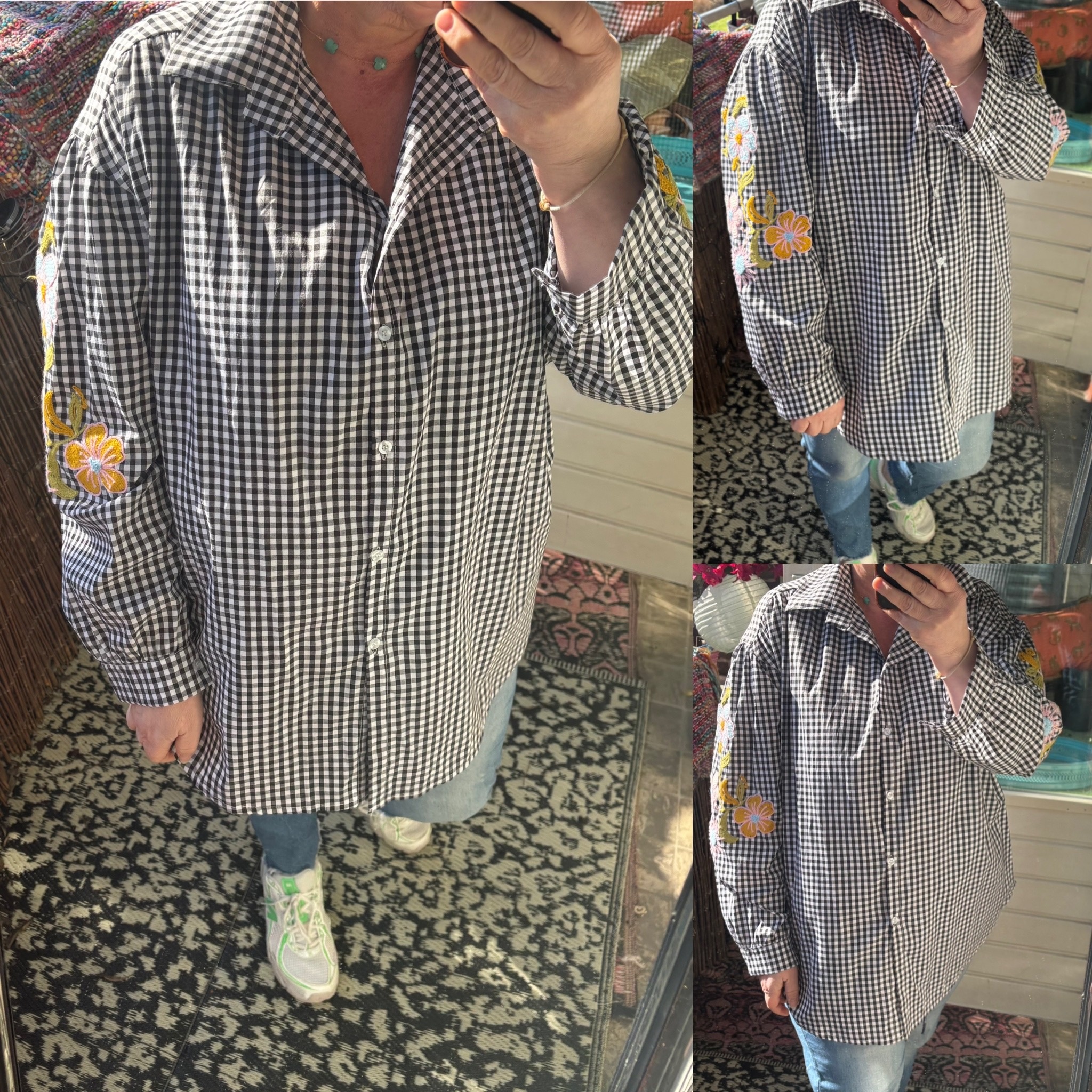 KATOEN BLOUSJE RUIT/ BORDUUR MATEN 44 TOT 52