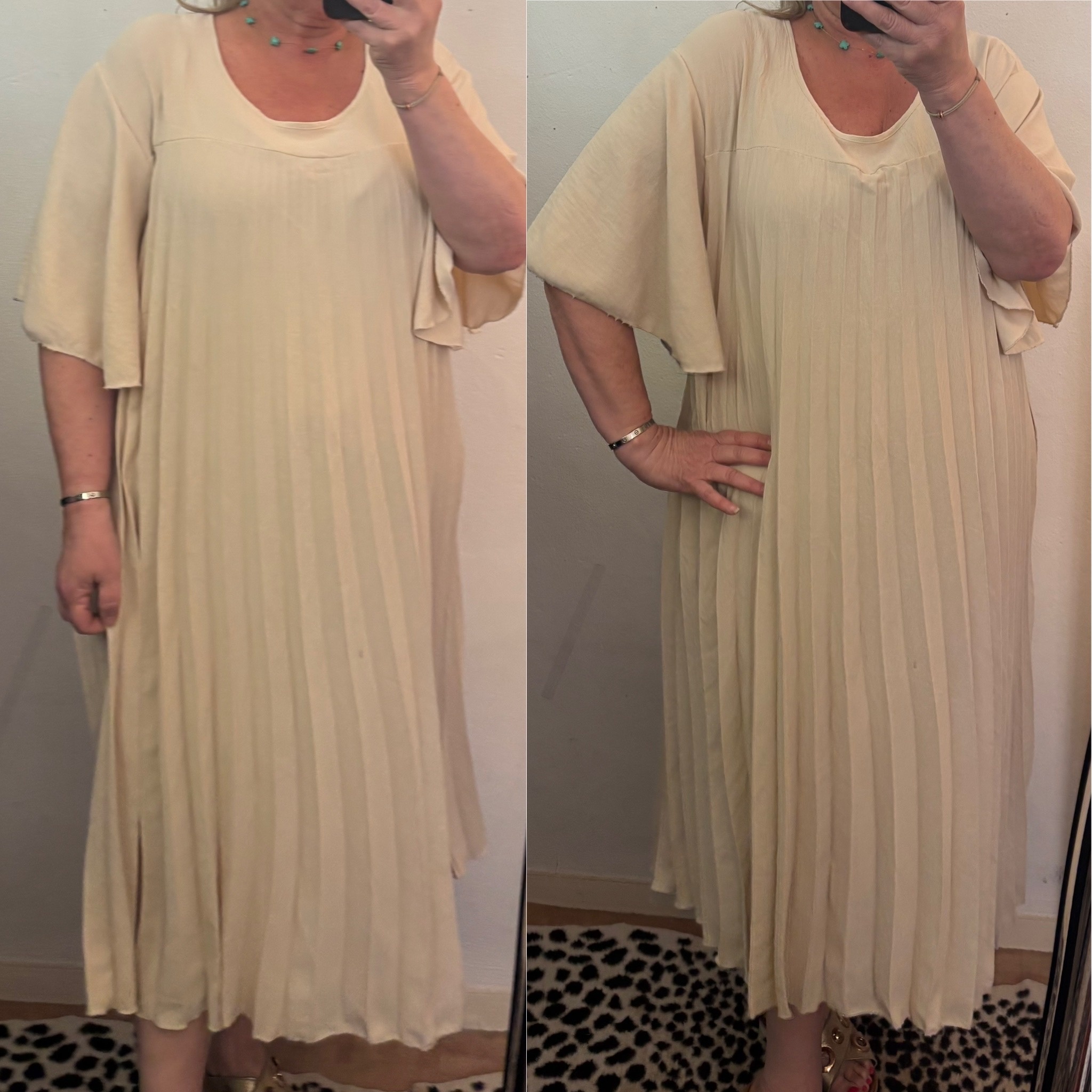 PLISSE JURK MATEN 48/50 TOT RUIME 56