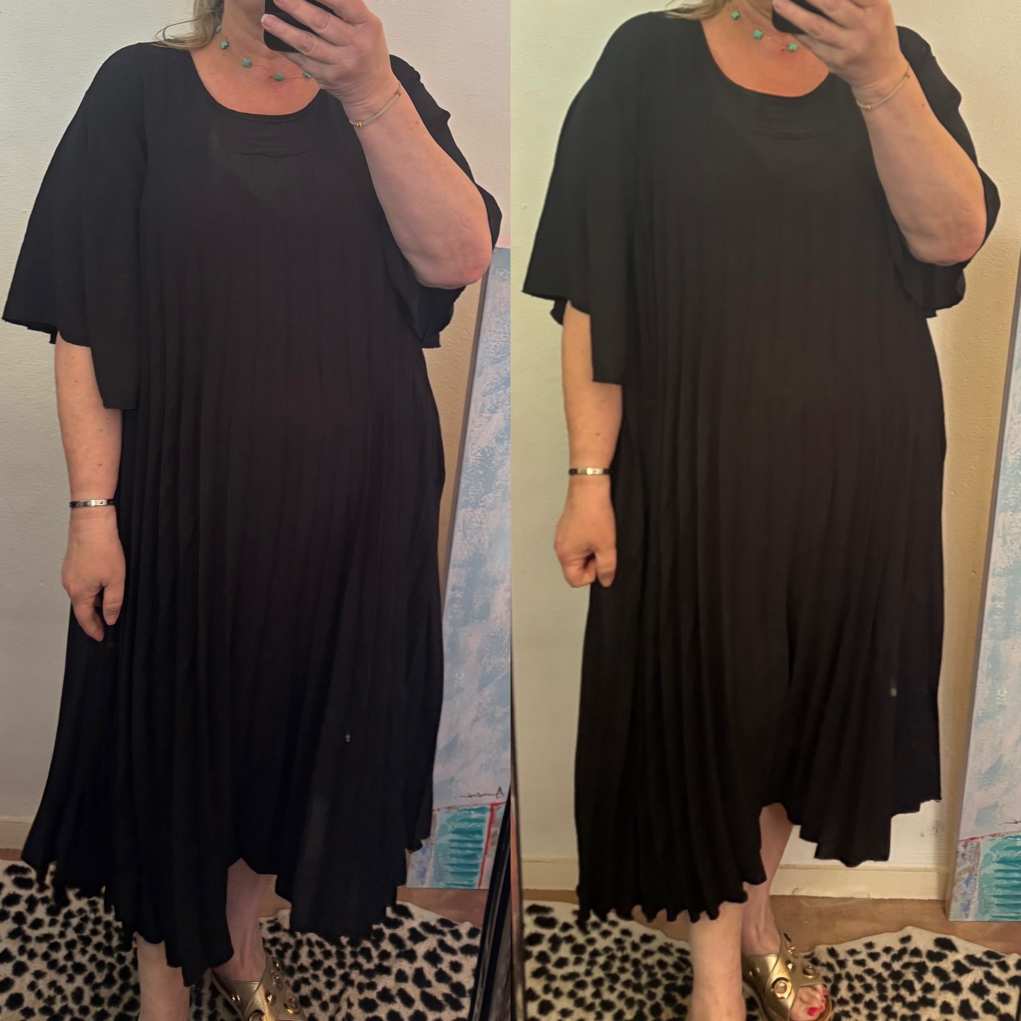 PLISSE JURK MATEN 48/50 TOT RUIME 56
