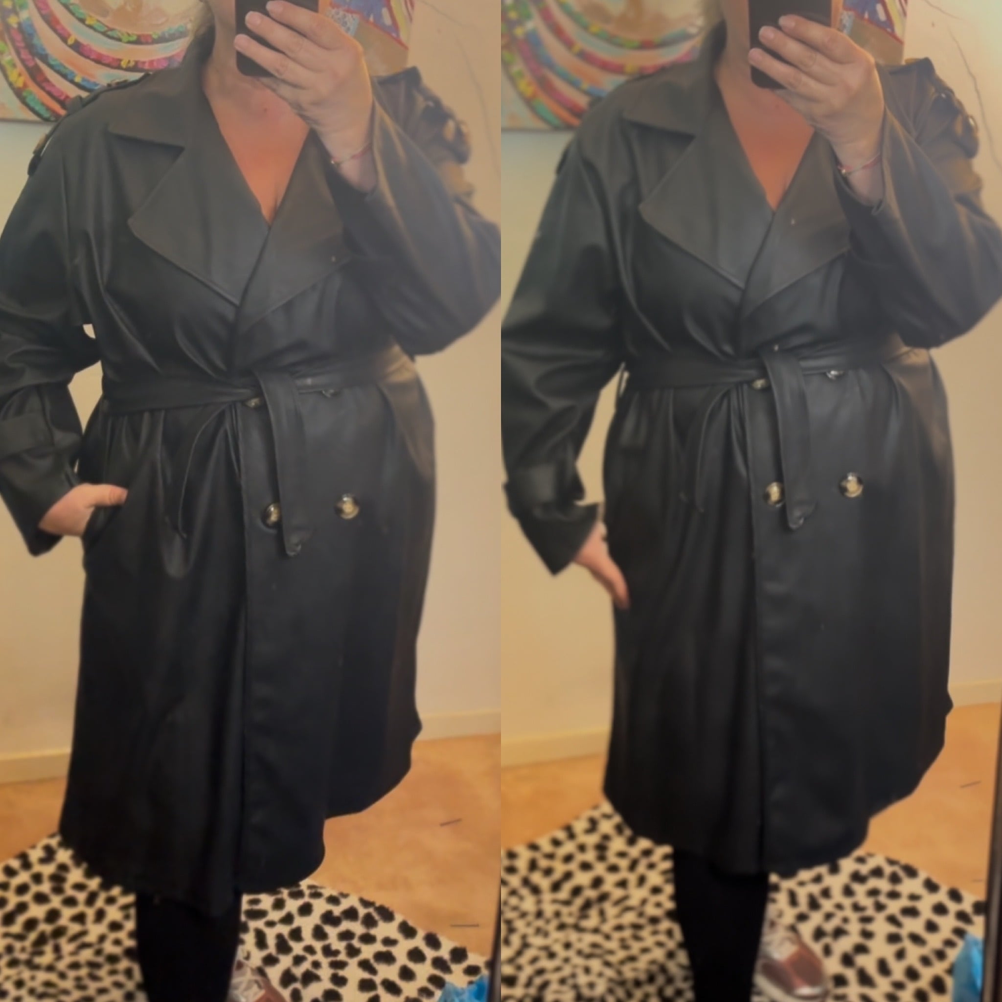 LEATHER LOOK TRENCHCOAT MATEN 48 TOT 54/56