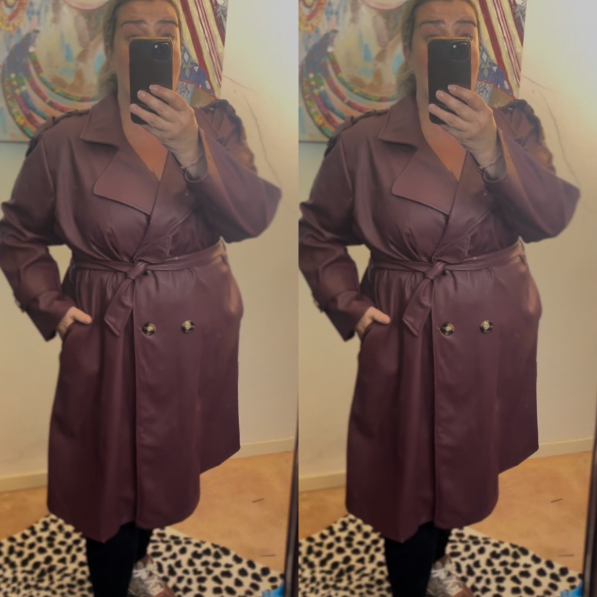 LEATHER LOOK TRENCHCOAT MATEN 48 TOT 54/56