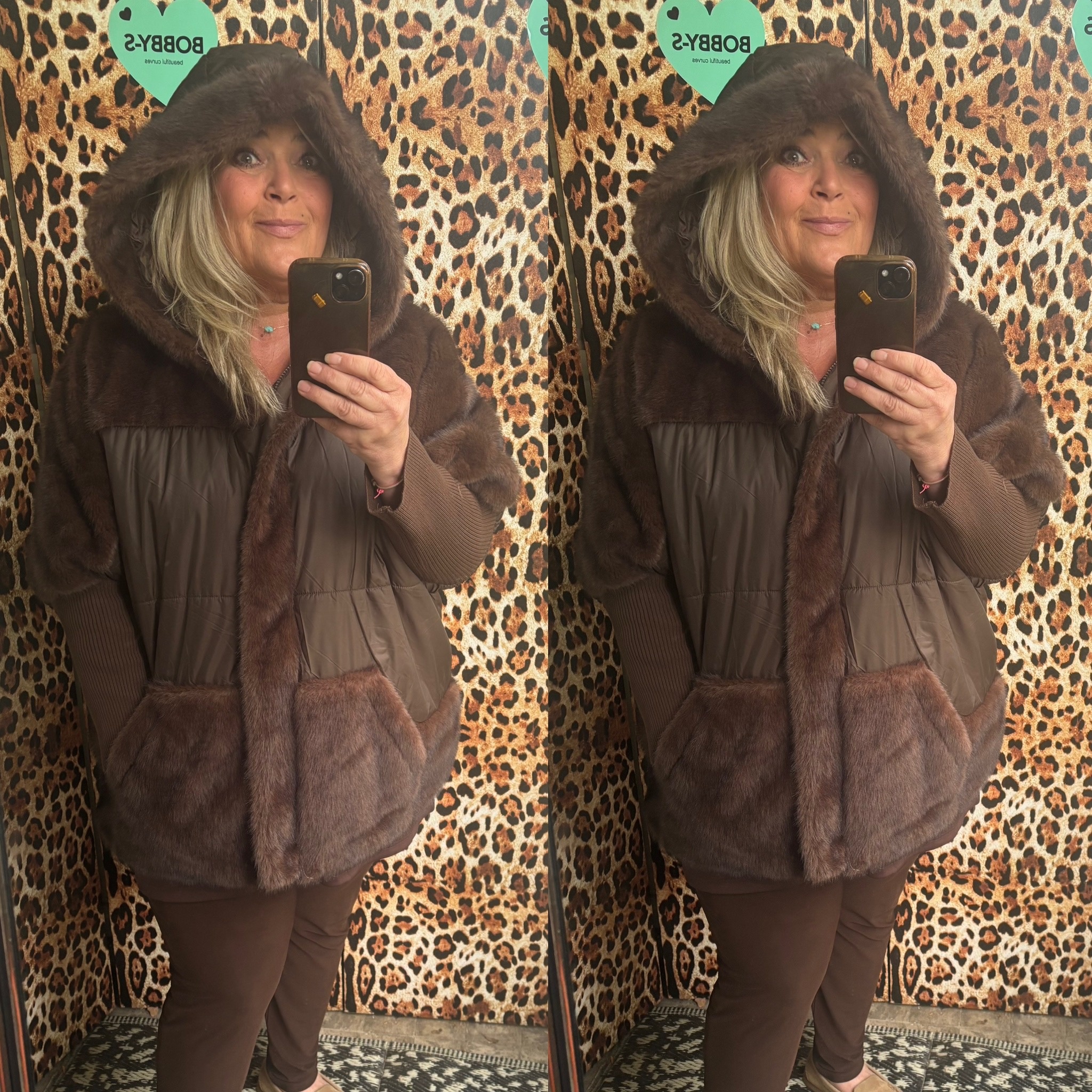 JASJE FAKE FUR GLAMOUR BROWNY MATEN 46 TOT 54