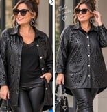 LEATHER LOOK BLOUSE GEPERFOREERD MATEN 44 TOT 52