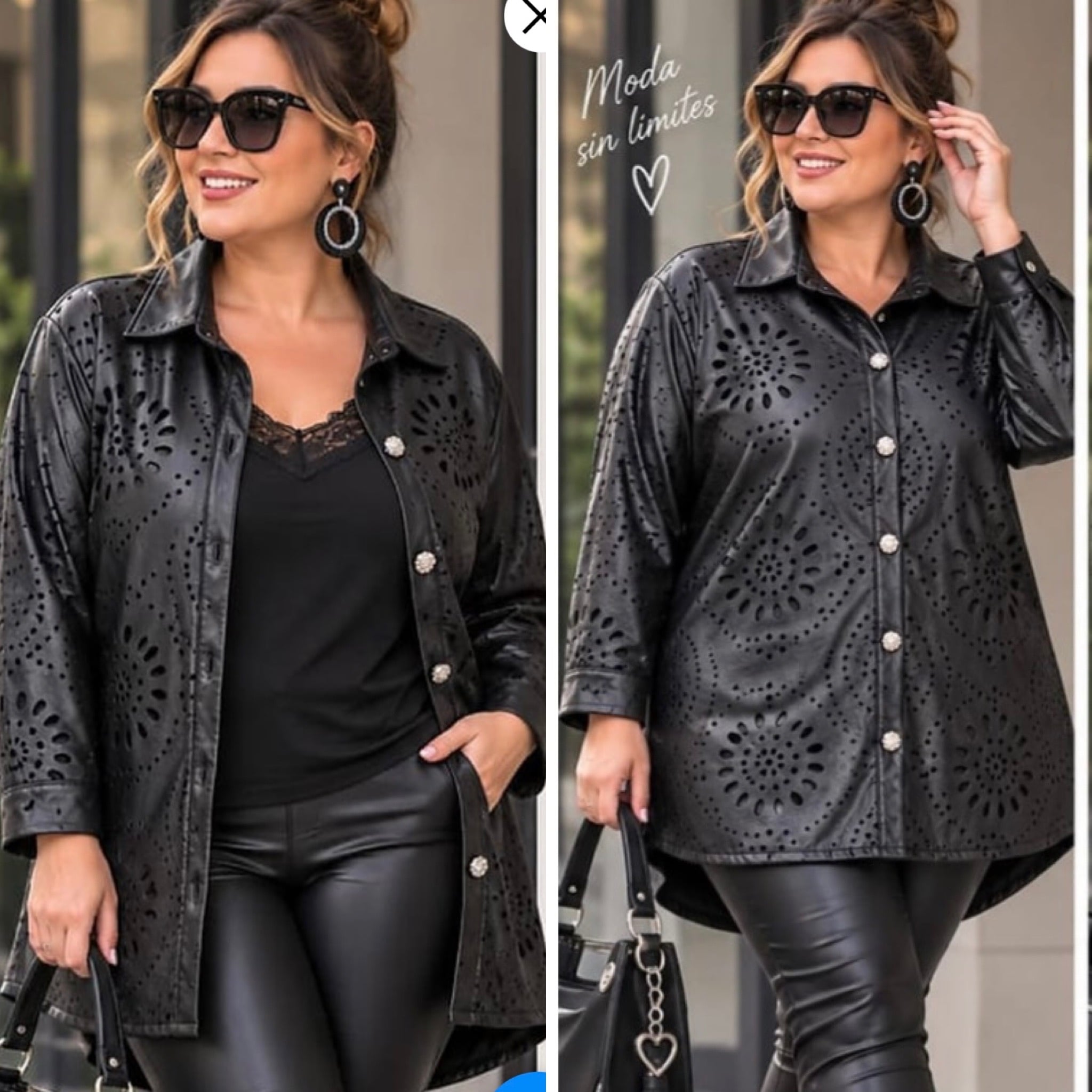 LEATHER LOOK BLOUSE GEPERFOREERD MATEN 44 TOT 52