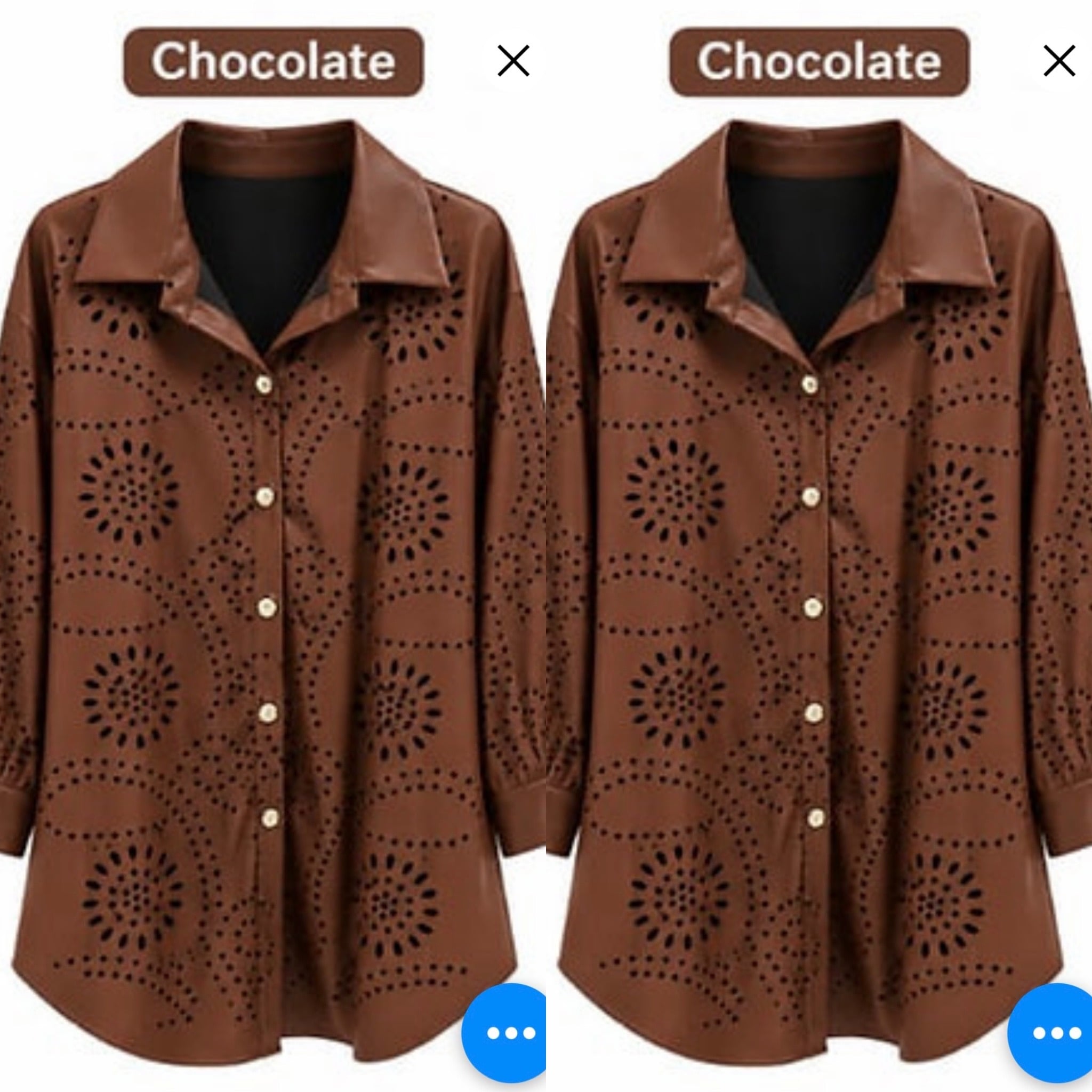 LEATHER LOOK BLOUSE GEPERFOREERD MATEN 44 TOT 52