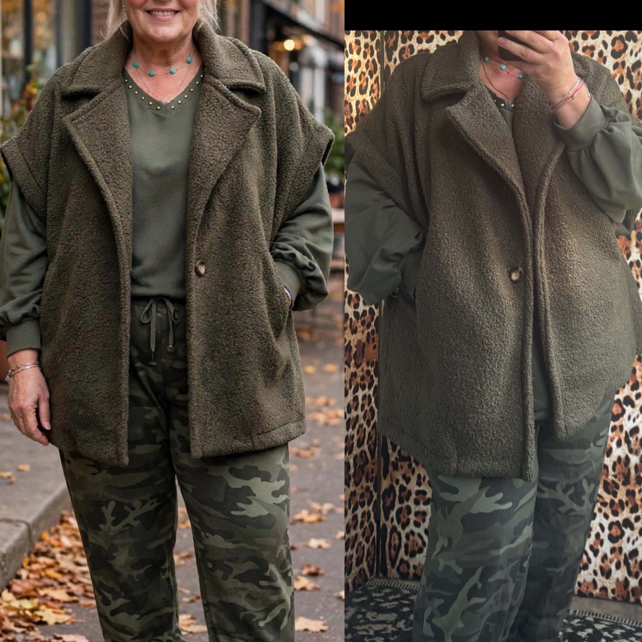 TEDDY GILET ARMYGROEN MATEN 48 TOT 54