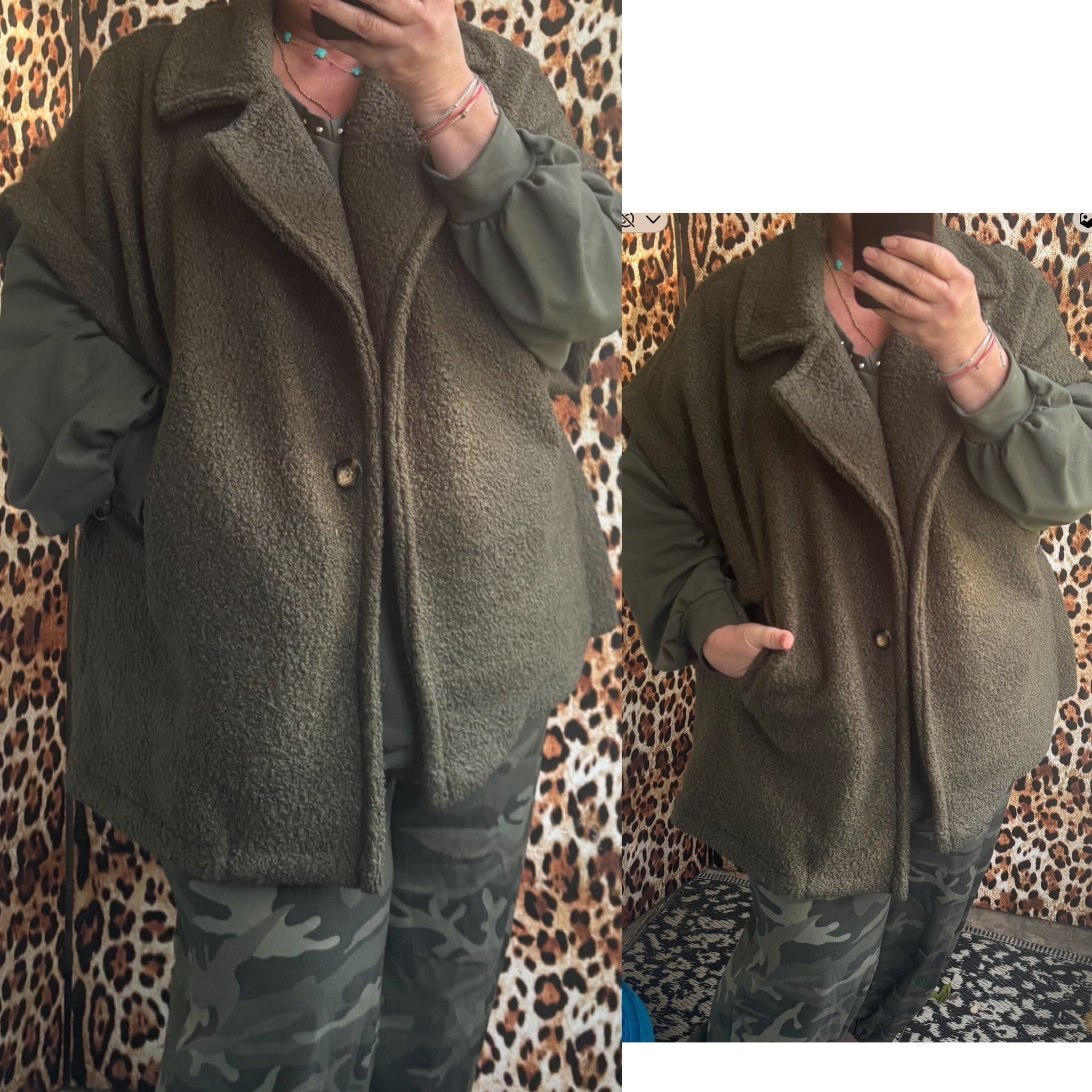 TEDDY GILET ARMYGROEN MATEN 48 TOT 54
