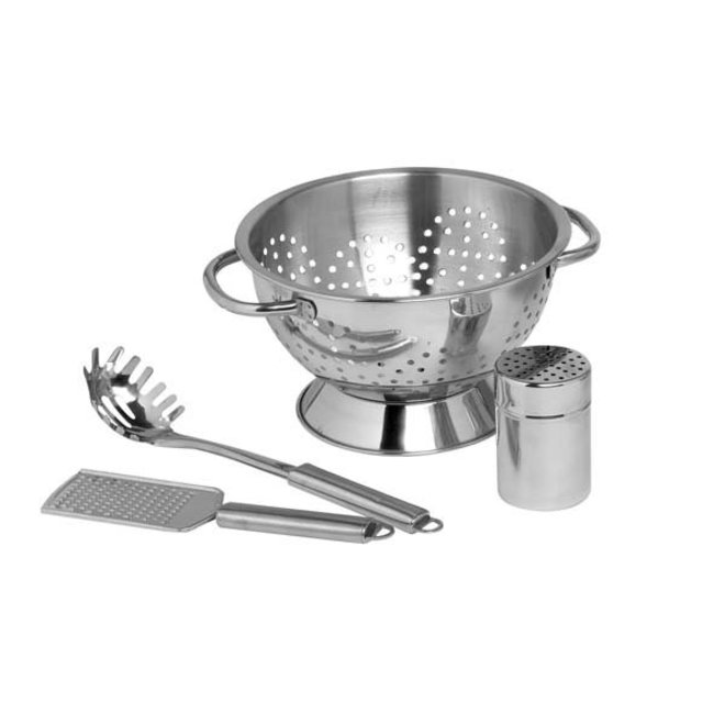 C&T Pasta-set 4delig Inox Vergiet-rasp-lepelkruidenvat