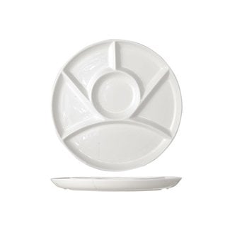 C&T Assiette à fondue - D24.5cm - 6 compartiments - Porcelaine - (lot de 6)