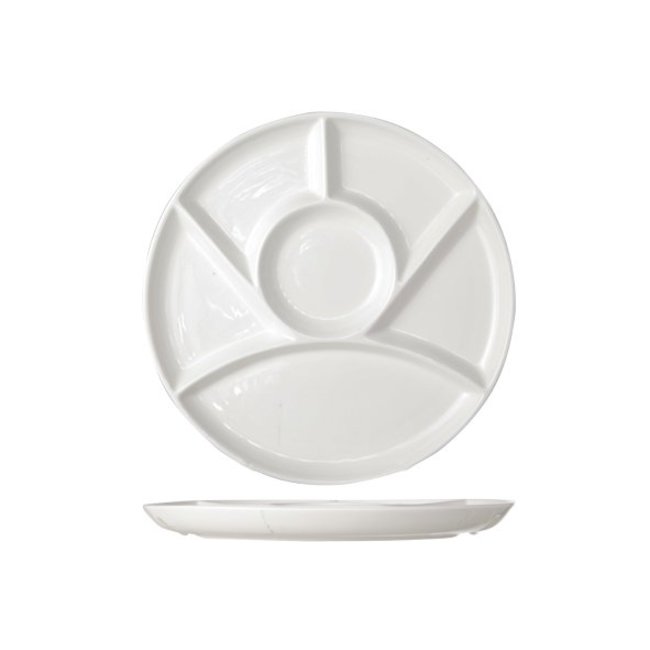 C&T Assiette à fondue - D24,5cm - 6 compartiments - Porcelaine - (lot de 6)