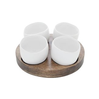 C&T Bao Apero Set Wooden Base - 4 Whitecups