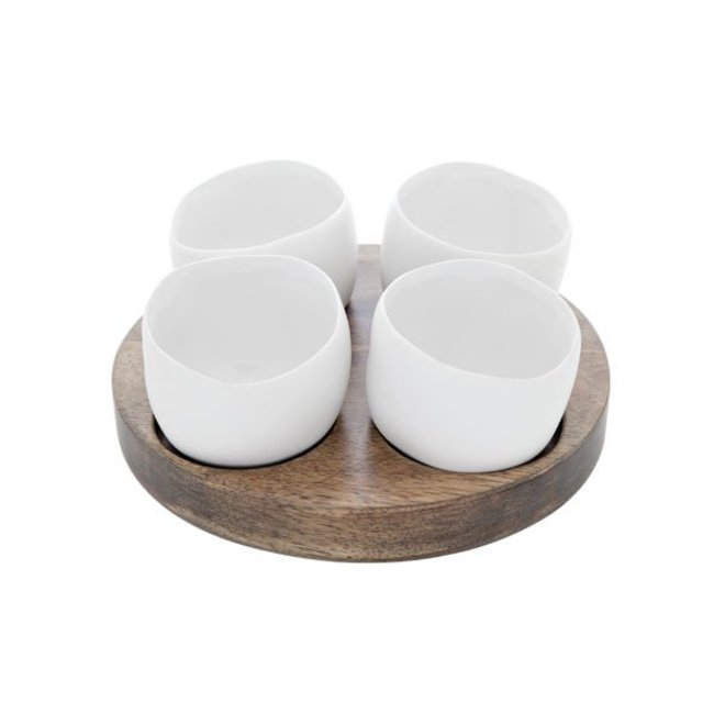 C&T Bao Set Apero Base En Bois- 4 Pots Blanc