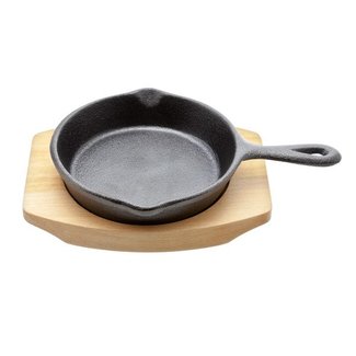 C&T Cast Iron Frypan 10.5cm On Wooden Board