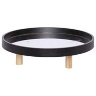 Cosy @ Home Plate With Support Mirror Black 40x40xh11,5cm Round Wood