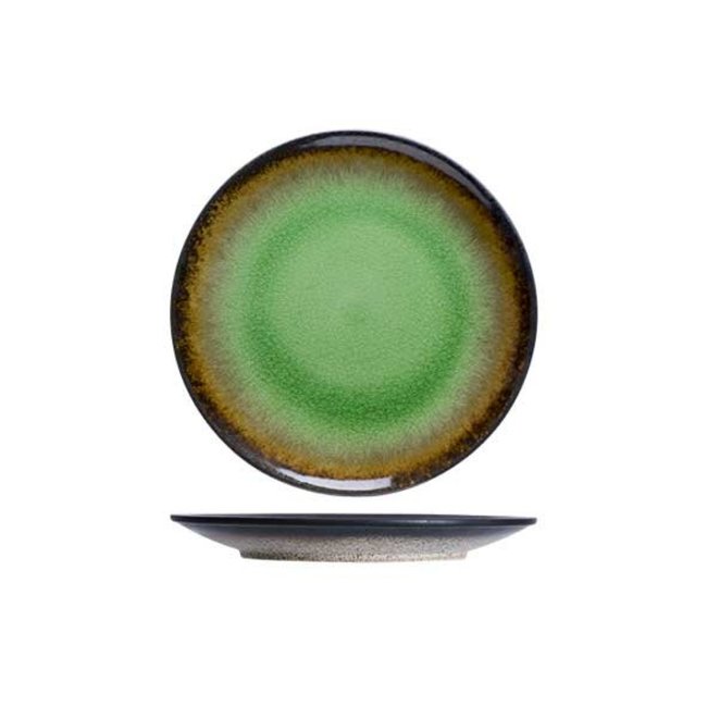 C&T Fervido Green Flat Plate in Earthenware - D26.5cm (set of 6)