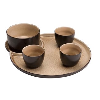 C&T Laguna - Aperoset - Beige - Plate 31x26cm -1x Bowl D11xH6cm - 3x Bowl D7xH6cm - Ceramic - 5-piece.