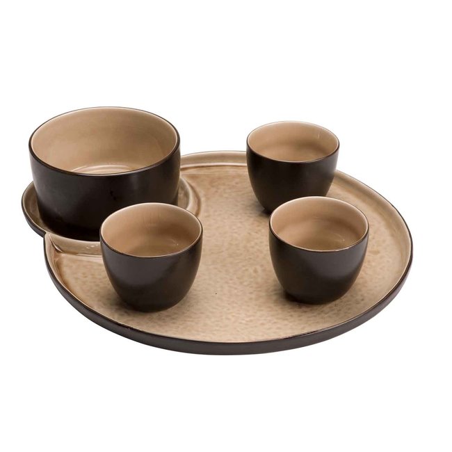 C&T Laguna - Aperoset - Beige - Assiette 31x26cm -1x Bol D11xH6cm - 3x Bol D7xH6cm - Céramique - 5 pièces