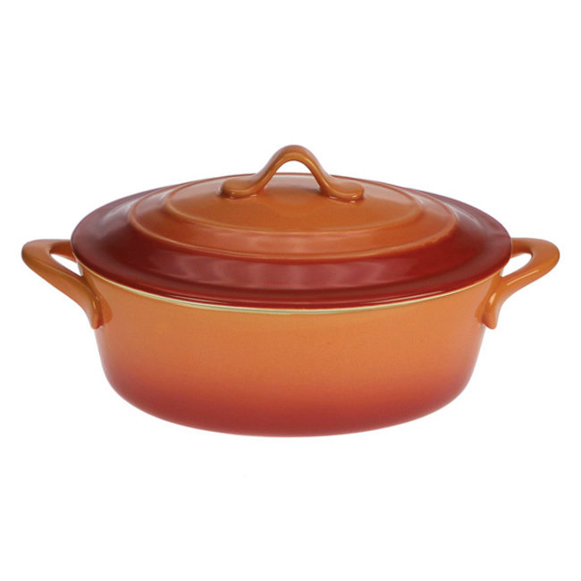 C&T Kasserolle mit Deckel - Orange - 0,5 l - 16,5 x 13 x h6 cm - Keramik (6er-Set)