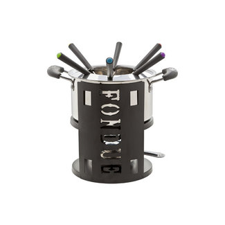 C&T Fondue set -1 Stainless Steel Pot - 6x Fork - 1x Fire - Black - Stainless steel