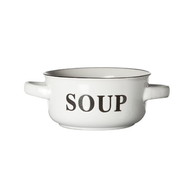 C&T Bowl - White - D13.5xh6.5cm - with Text Soup - Handles - 47cl - Ceramic - (set of 6)